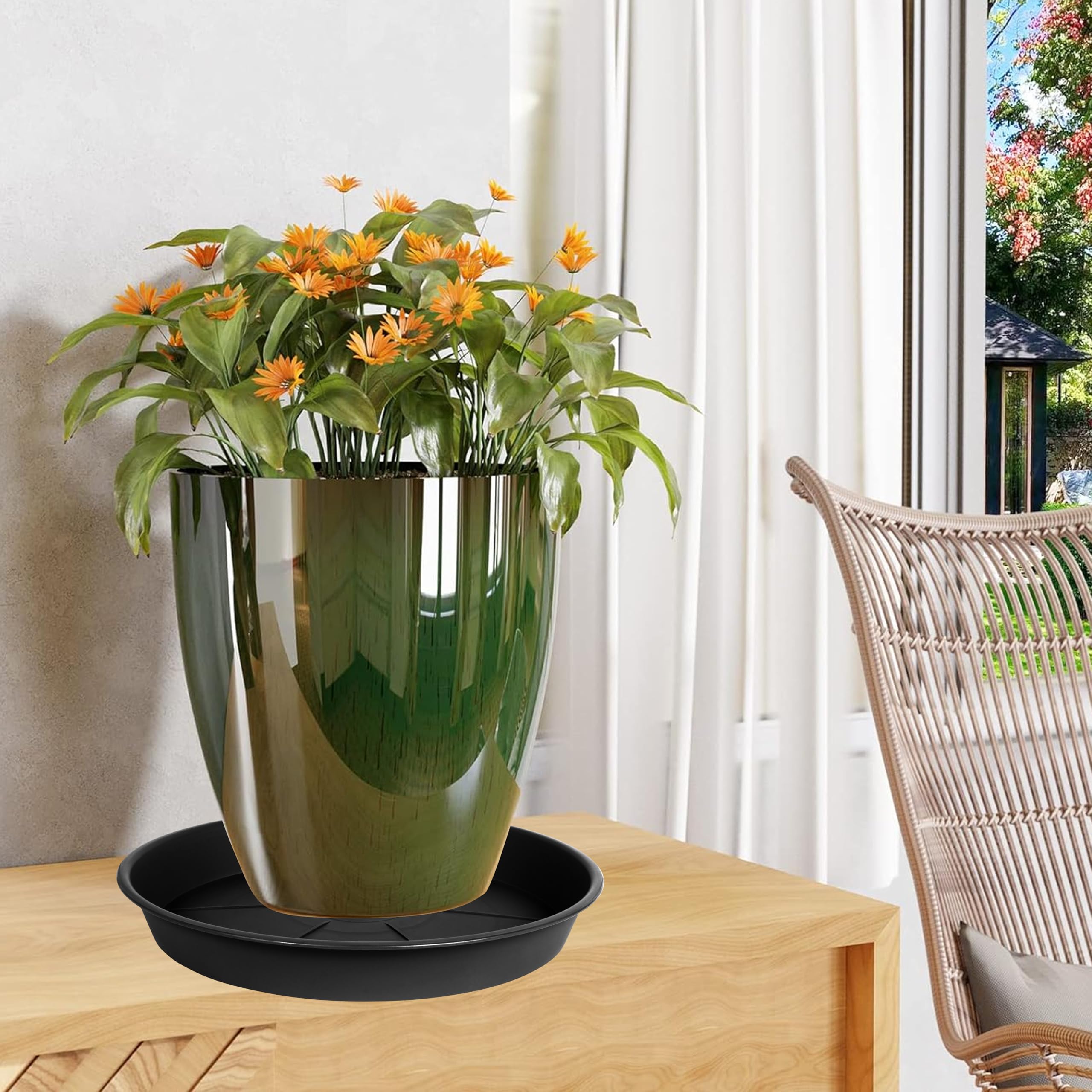 6 Pack Heavy Duty Plastic Plant Saucer Tray 7-8 Inch - Drip Trays for Indoor Outdoor Potted Plants - Black Water Catcher for 7-9