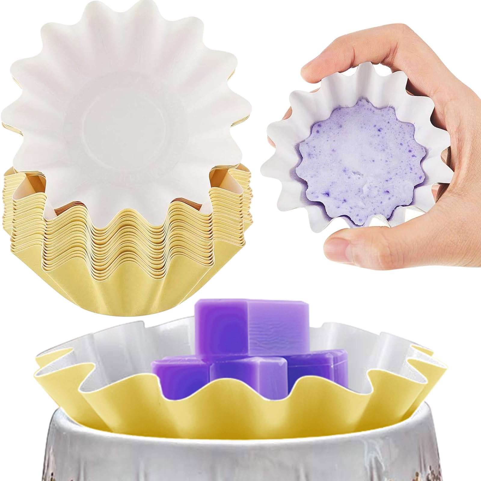 Boao Reusable Leakproof Wax Melt Liners - 50 Pack Yellow Wax Warmer Containers for Electric Plug-in Melters & Burners | Scented Candle Holders, Wax Paper Cups | Perfect for Home Aromatherapy, Spa Relaxation & Gift Giving