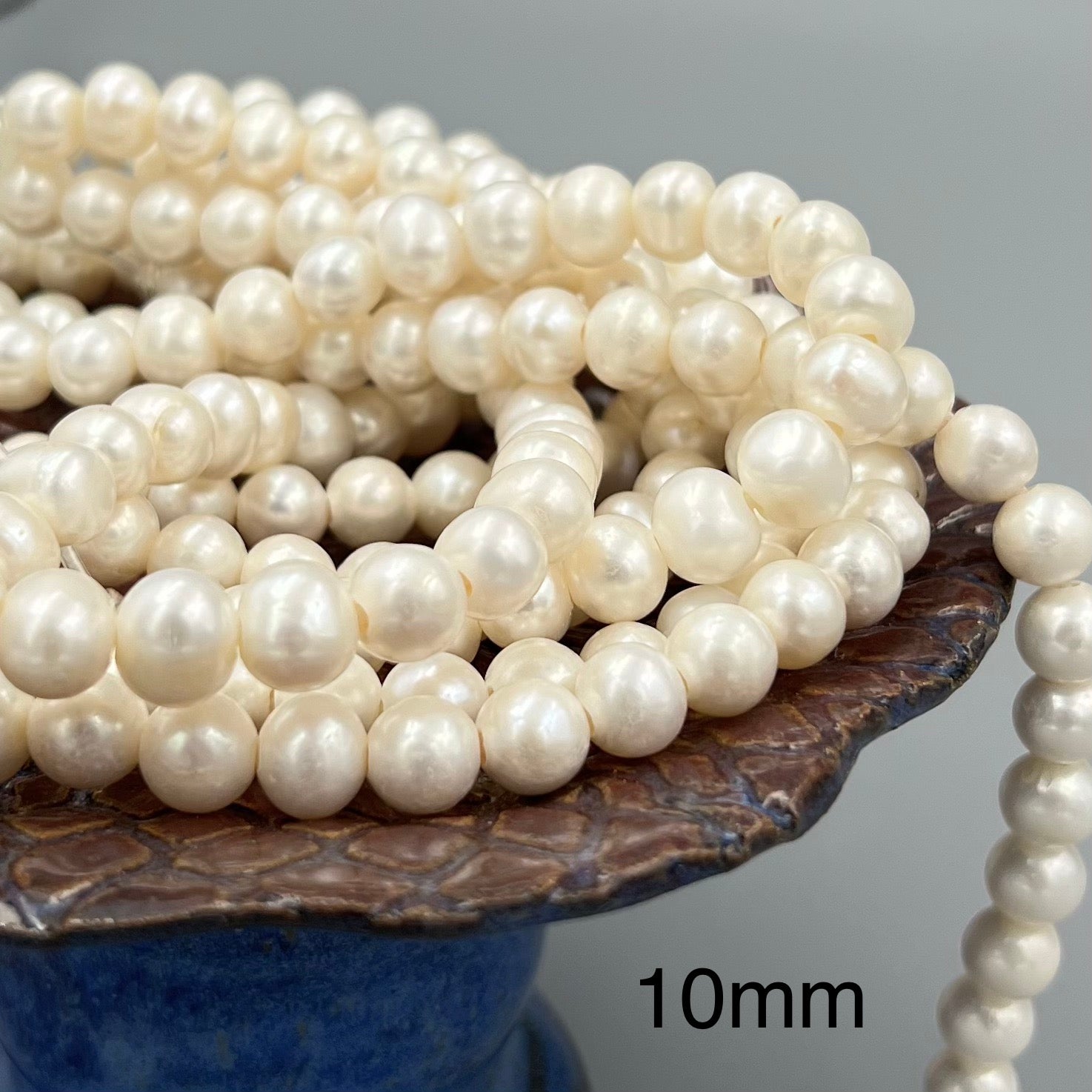 2.0mm Hole White Freshwater Pearl Off-Round Beads - Size 8-9mm & 9-10mm - 8 Strands for Jewelry Making, DIY Crafts, Necklaces & Bracelets