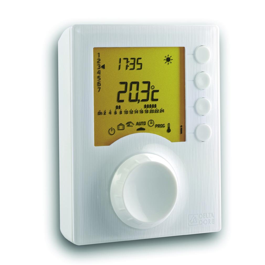 Delta Dore Tybox 1117 Programmable Thermostat with Cable for Boilers, Heat Pumps & Wood Stoves - Heating Control & Scheduling - White (6053005) - Perfect for Home & Office Energy Efficiency