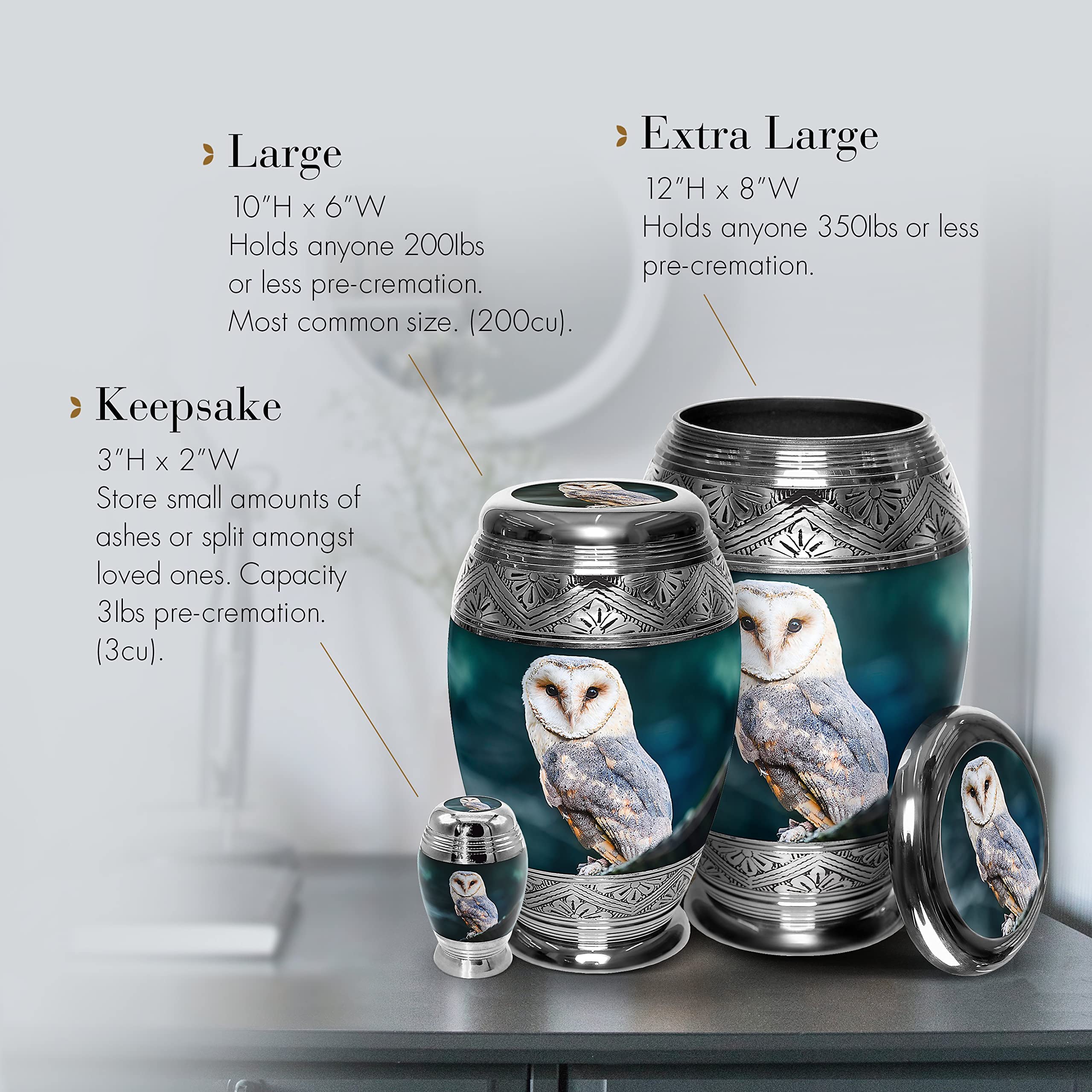Observing Owl Cremation Urn for Human Ashes - Large Adult Memorial Urn for Women, Mothers & Loved Ones - Funeral, Burial & Home Keepsake - Perfect for Memorial Services & Home Display