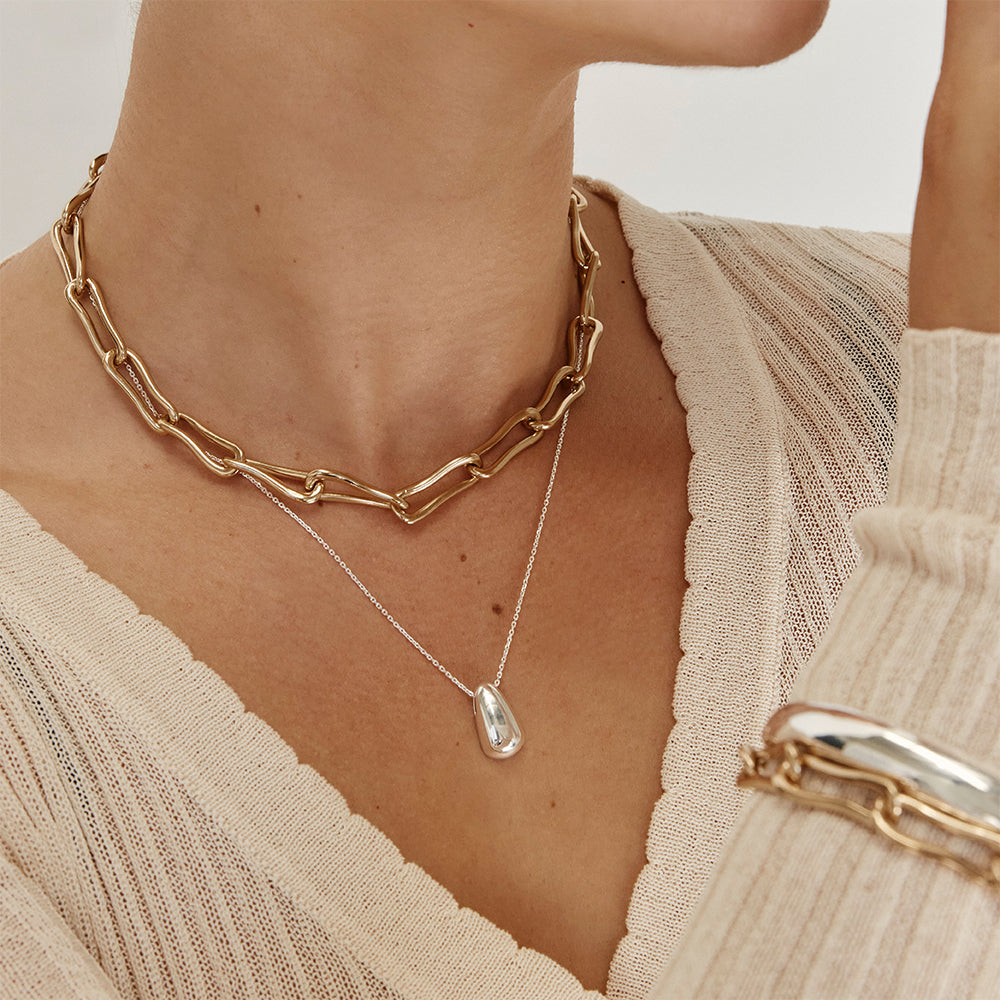 Gold Pinched Paperclip Chain Necklace - Elegant Layering Jewelry for Women, Perfect for Everyday Wear & Special Occasions