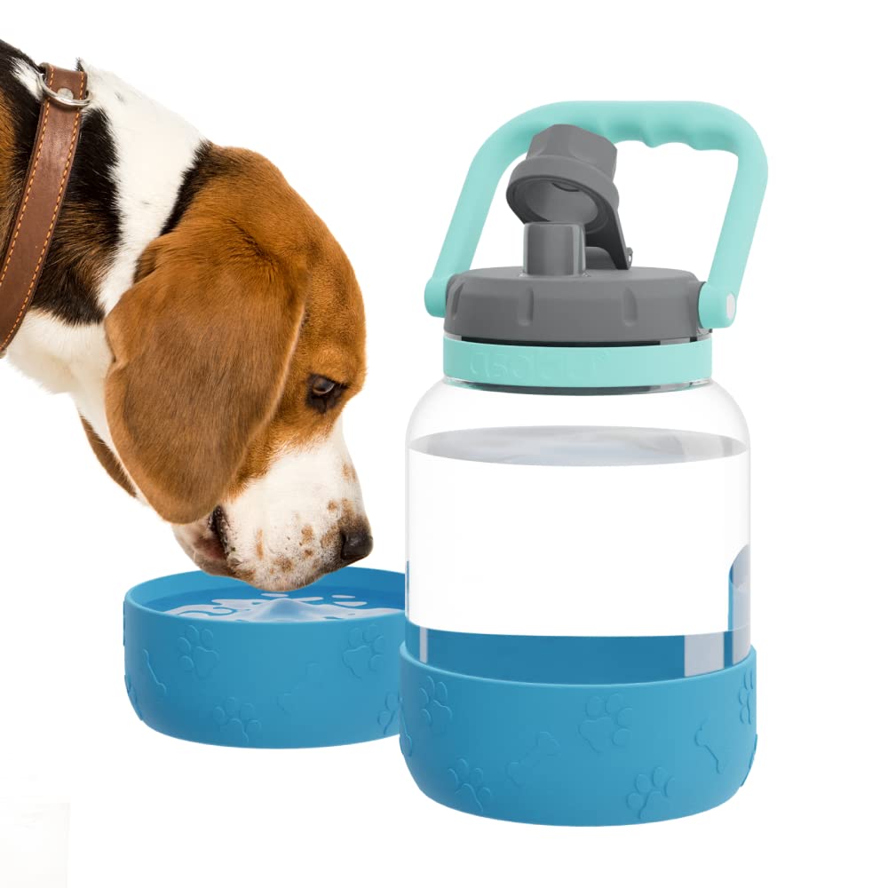 asobu Barkley Dog Tritan Bottle 50oz with Detachable Silicone Bowl - Durable Pet Water Bottle for Outdoor Adventures, Hiking, and Travel (Blue)