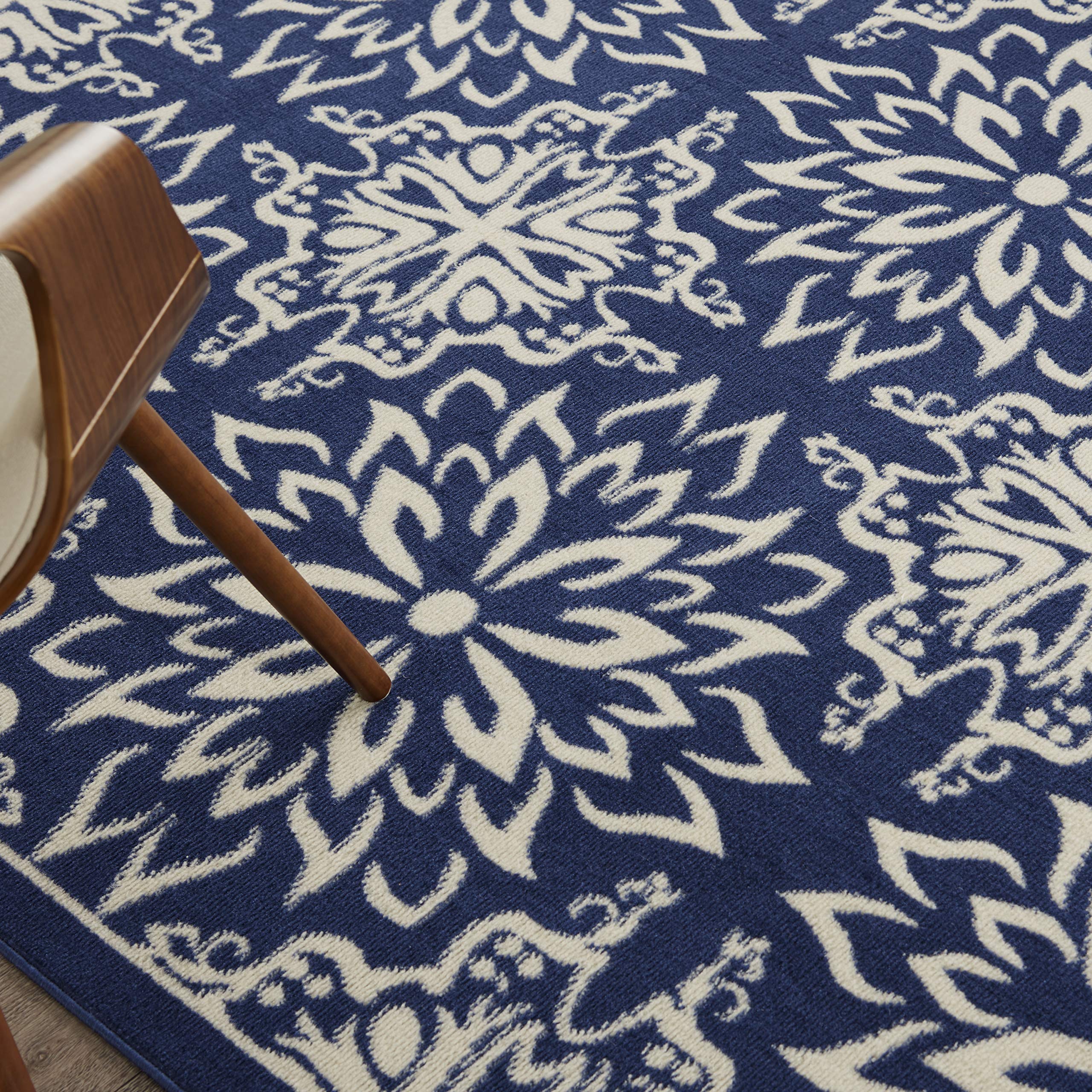 Nourison Jubilant Floral Navy/Ivory 8x10 Area Rug - Easy to Clean, Non-Shedding, Soft & Durable - Perfect for Living Room, Bedroom, Dining Room or Kitchen Decor