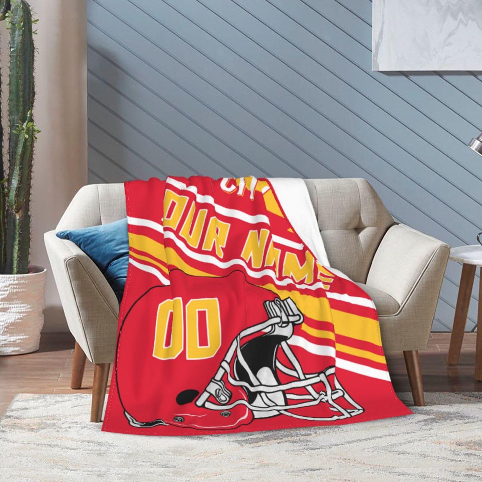 Personalized Fleece Throw Blanket - Custom Name & Number Football Fan Gift, 40