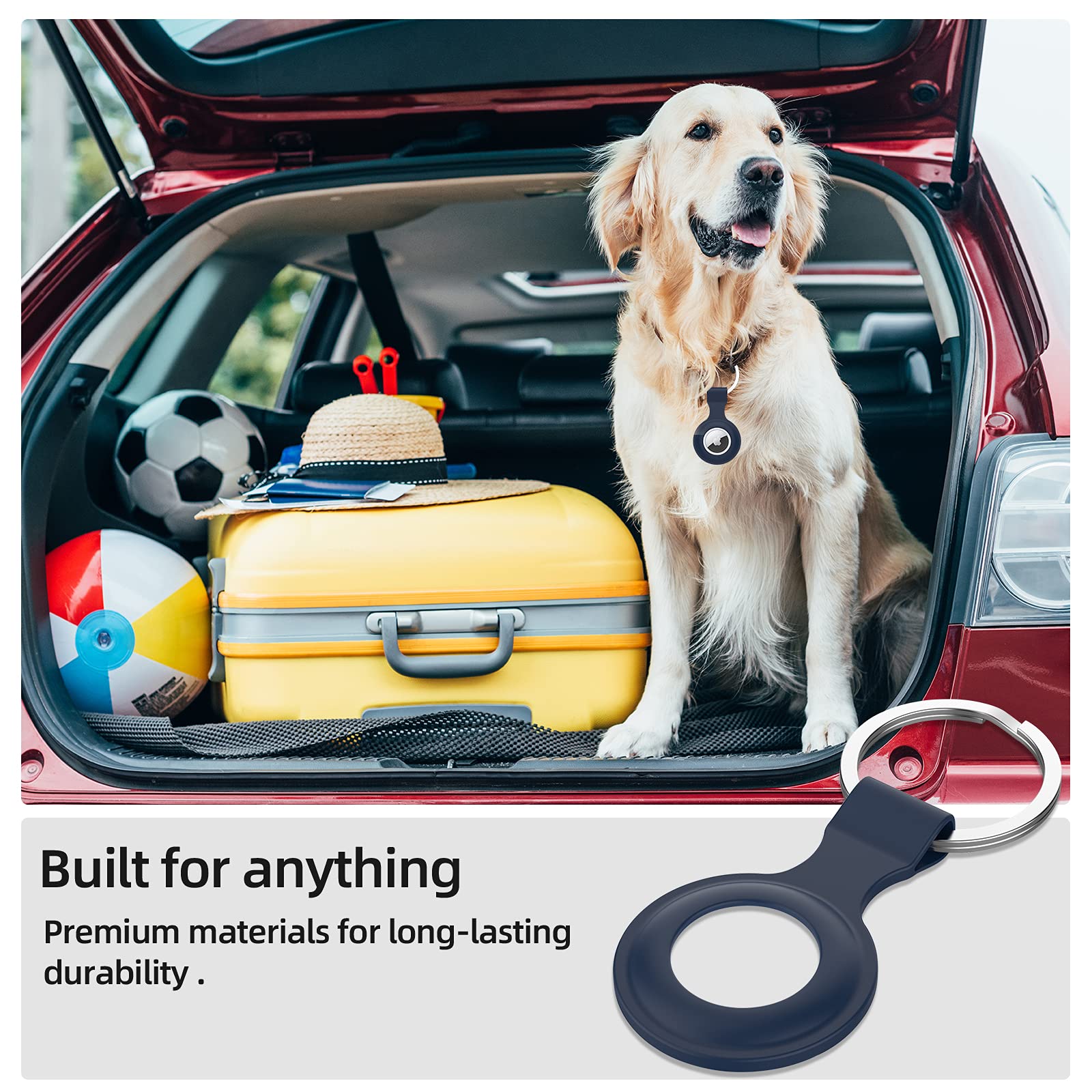 Silicone Airtag Case with Keychain - Shockproof & Anti-Scratch for Keys & Pets (Deep Blue) - Perfect for Dog Collars & Keyrings