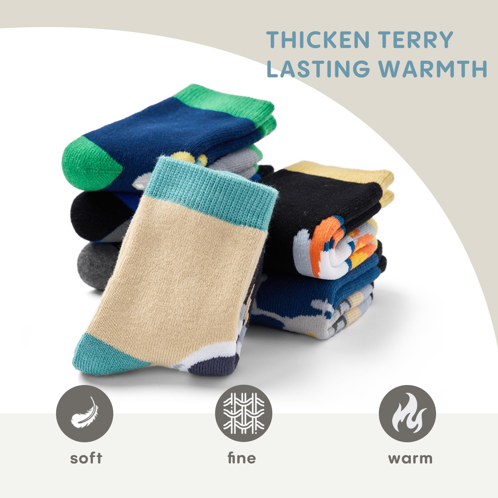 Girls Winter Socks 6 Pack - Warm Thermal Terry Crew Socks for Kids & Toddlers - Cozy Non-Slip Socks for School, Snow Boots & Cold Weather Activities