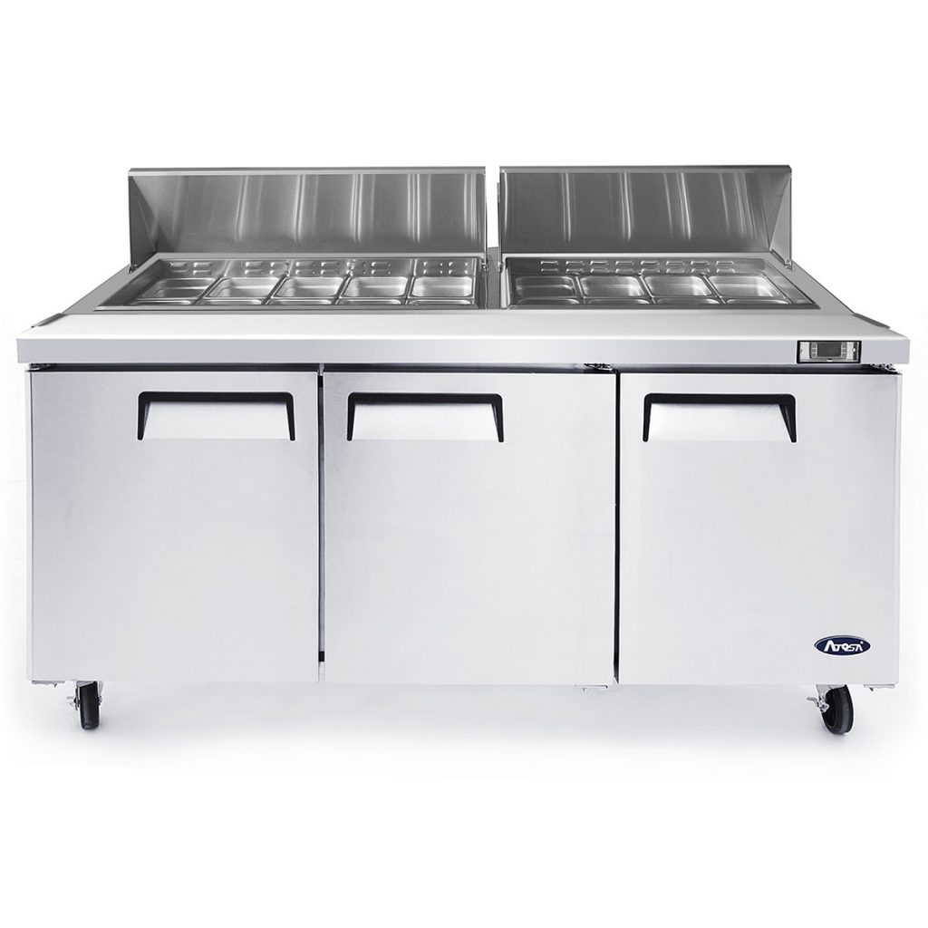 Atosa 72 Sandwich & Salad 18 Pan Commercial Refrigerated Prep Table with 3 Doors - Perfect for Restaurants, Delis & Catering Businesses
