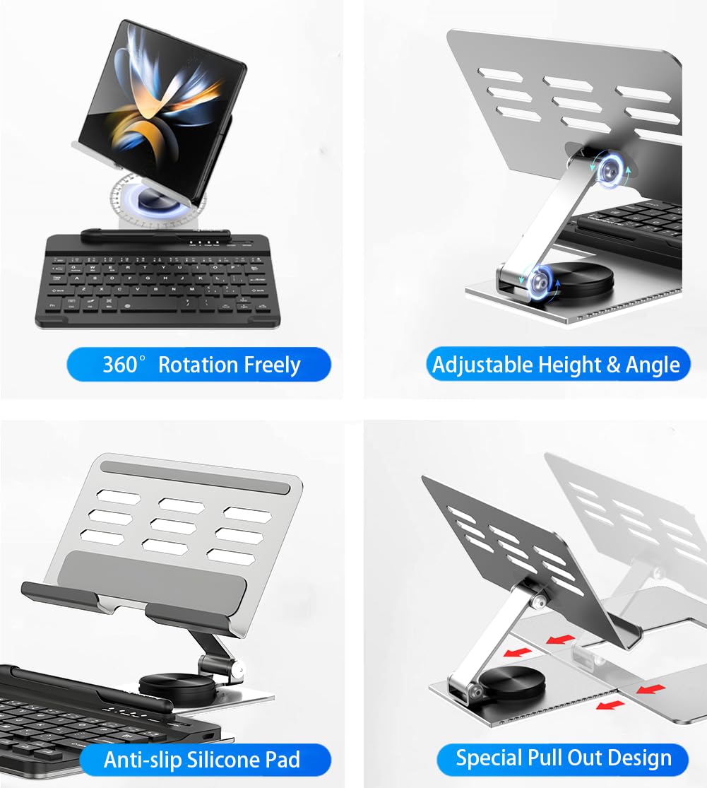 Samsung Galaxy Z Fold 6/5/4 Bluetooth Keyboard and Mouse Combo with Adjustable Stand | Portable Foldable Wireless Keyboard for Tablets | Perfect for Office Work, Travel & Home Use