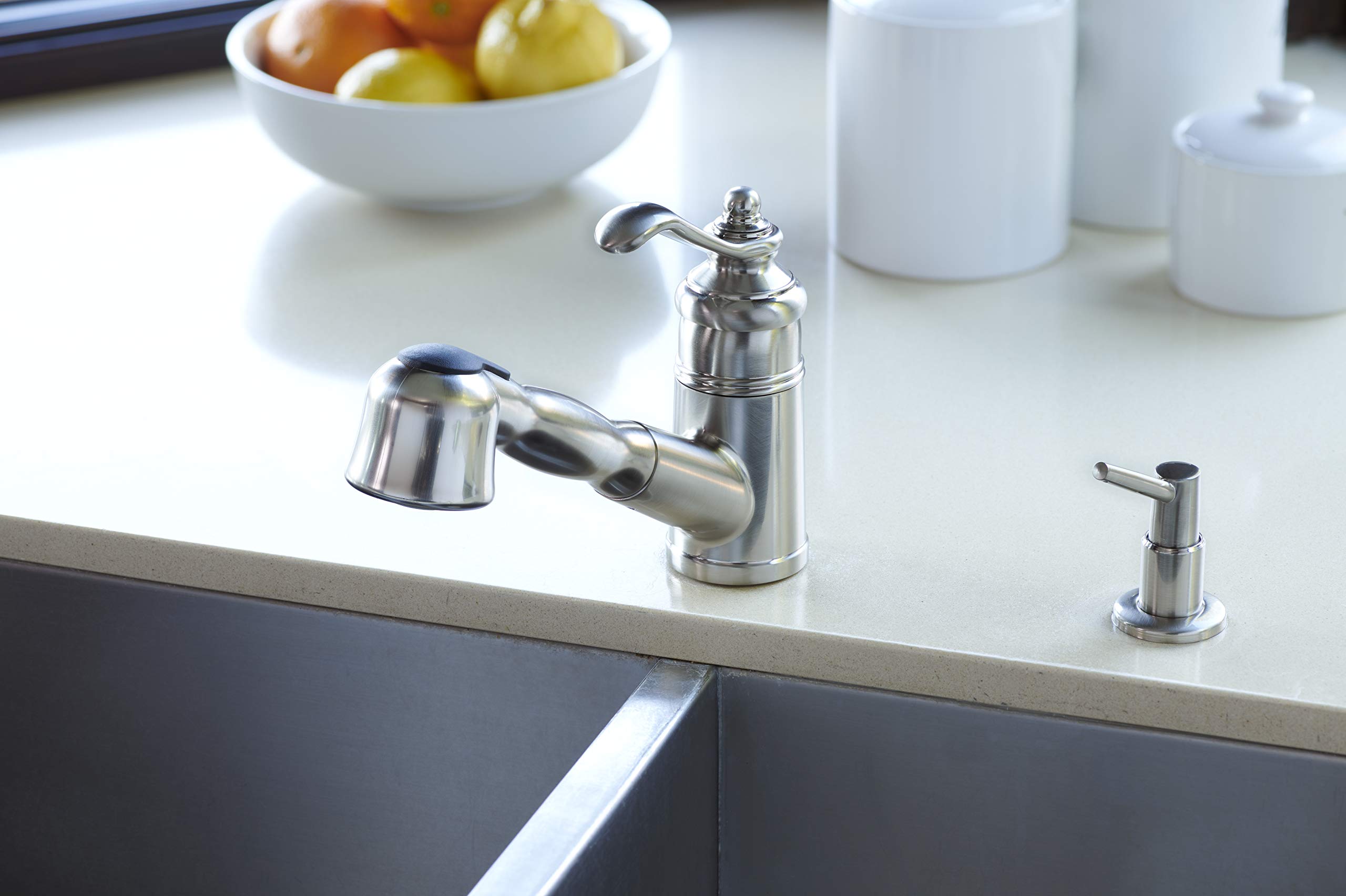 Pacific Bay Bainbridge Pull-Out Kitchen Faucet in Chrome - High Arc Modern Design for Easy Washing & Filling Large Pots - Perfect for Home Kitchen, RV, and Restaurant Use