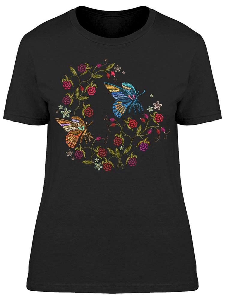 Women's Floral Embroidery Round Neck T-Shirt - Casual Summer Top for Outings & Daily Wear