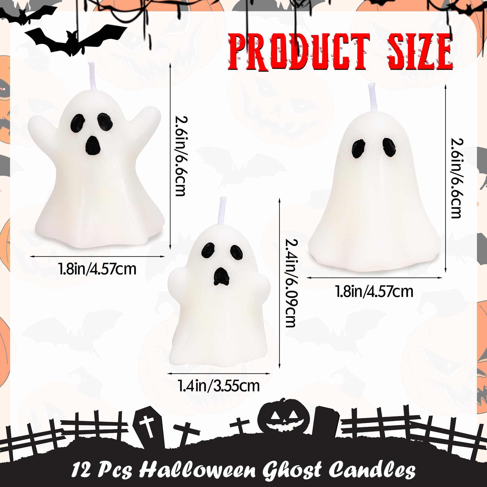 12-Pack Halloween Ghost Candles - Spooky White Floating Candles for Tabletop Decor, Dripless Wax Burning Candles - Perfect for Halloween Party Decorations, Haunted House Themes & Spooky Centerpieces