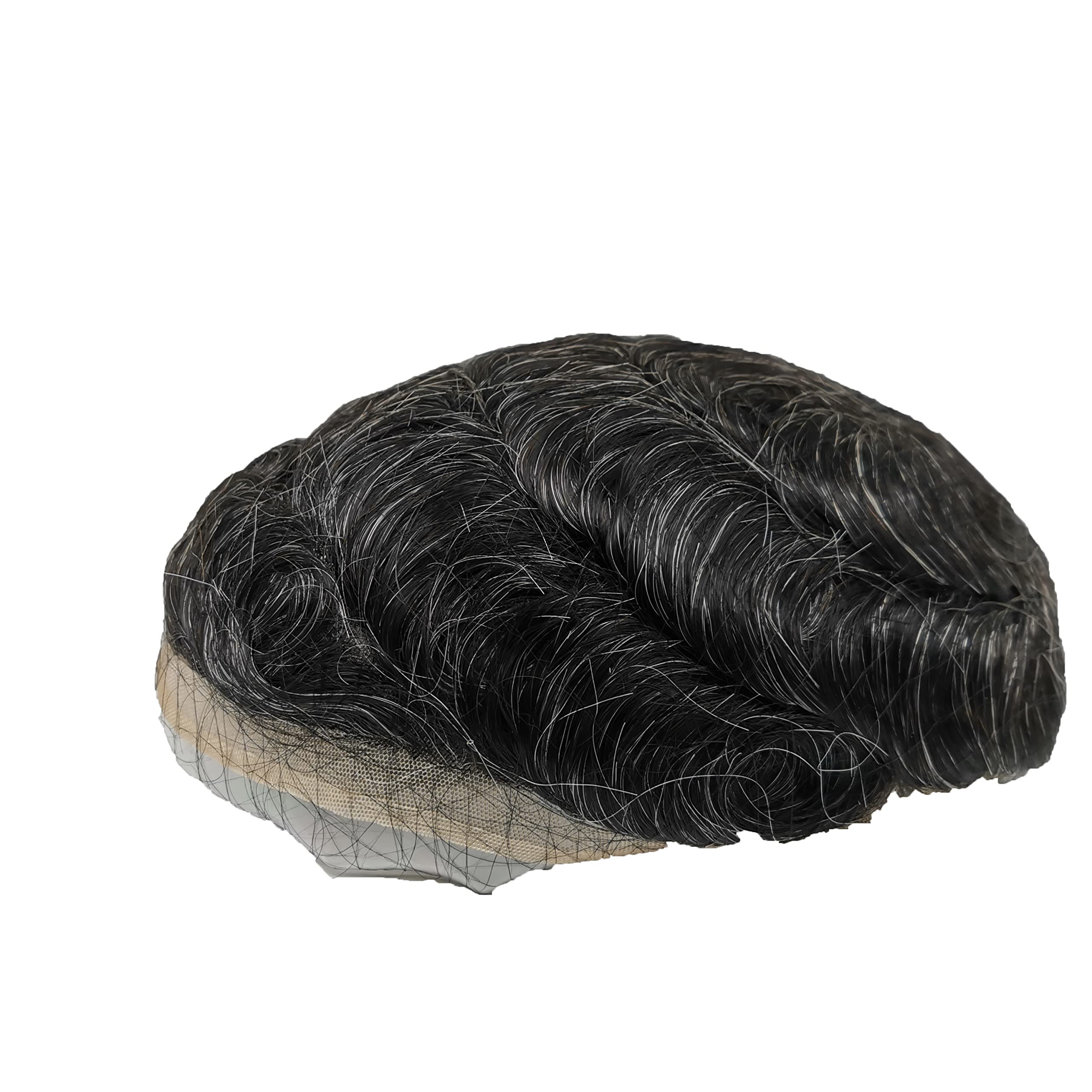 YANAHAIR Men's Toupee - Real Human Hair Replacement System with Fine French Lace - Customizable Natural-Looking Hairpiece (8x10, Wavy, #1B20 20% Human Hair) - Perfect for Daily Wear, Special Occasions & Hair Loss Solutions