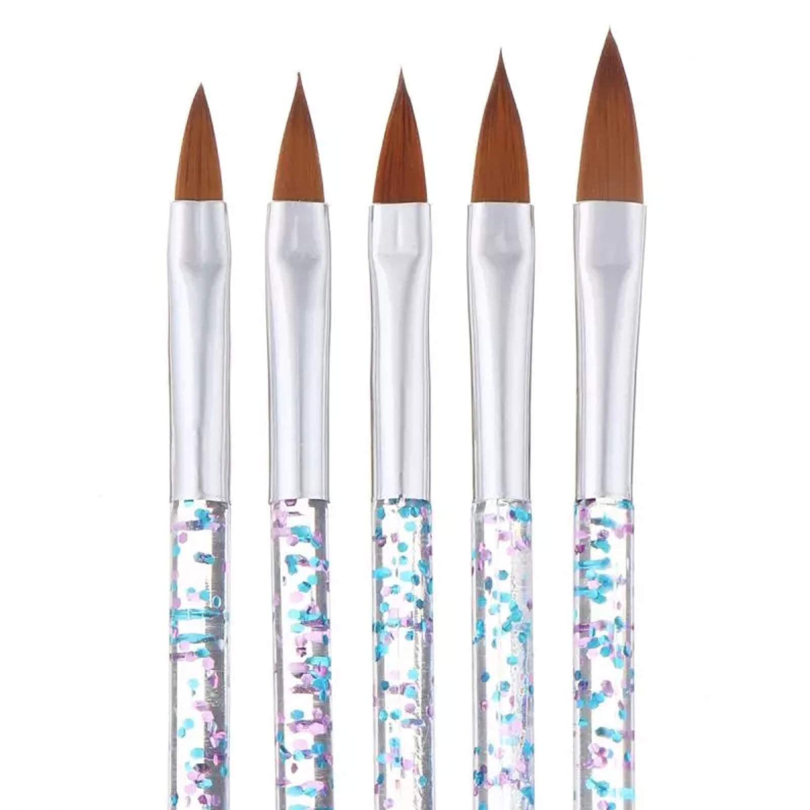 Professional 5-Piece Nail Art Brush Set - Crystal Handle Acrylic UV Gel Liner, Stripe & Flower Painting Carving Drawing Pens for Salon & DIY Manicure - Perfect for Nail Design, Ombre, French Tips & 3D Art