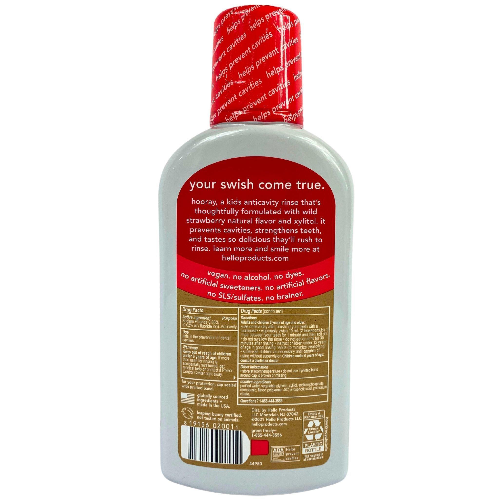 Hello Naturally Friendly Kids Fluoride Rinse - Anticavity Mouthwash with No Alcohol, Wild Strawberry Natural Flavor, 16oz (42-Pack) | Gentle Dental Care for Children's Daily Oral Hygiene Routine