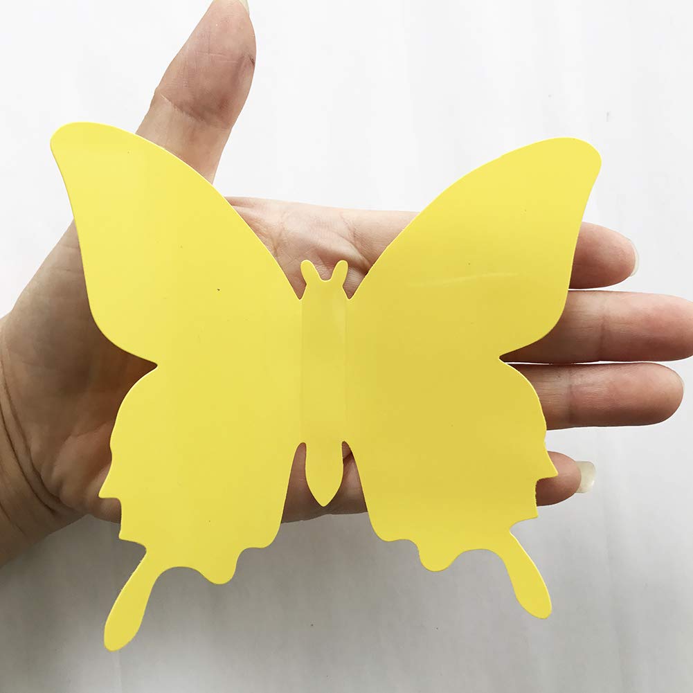 3D Yellow Butterfly Wall Decals - 24-Piece Removable Mural Stickers for Home Decor, Kids Room, Bedroom & Living Room - Perfect for Nursery, Dorm & DIY Wall Art Projects (Yellow)