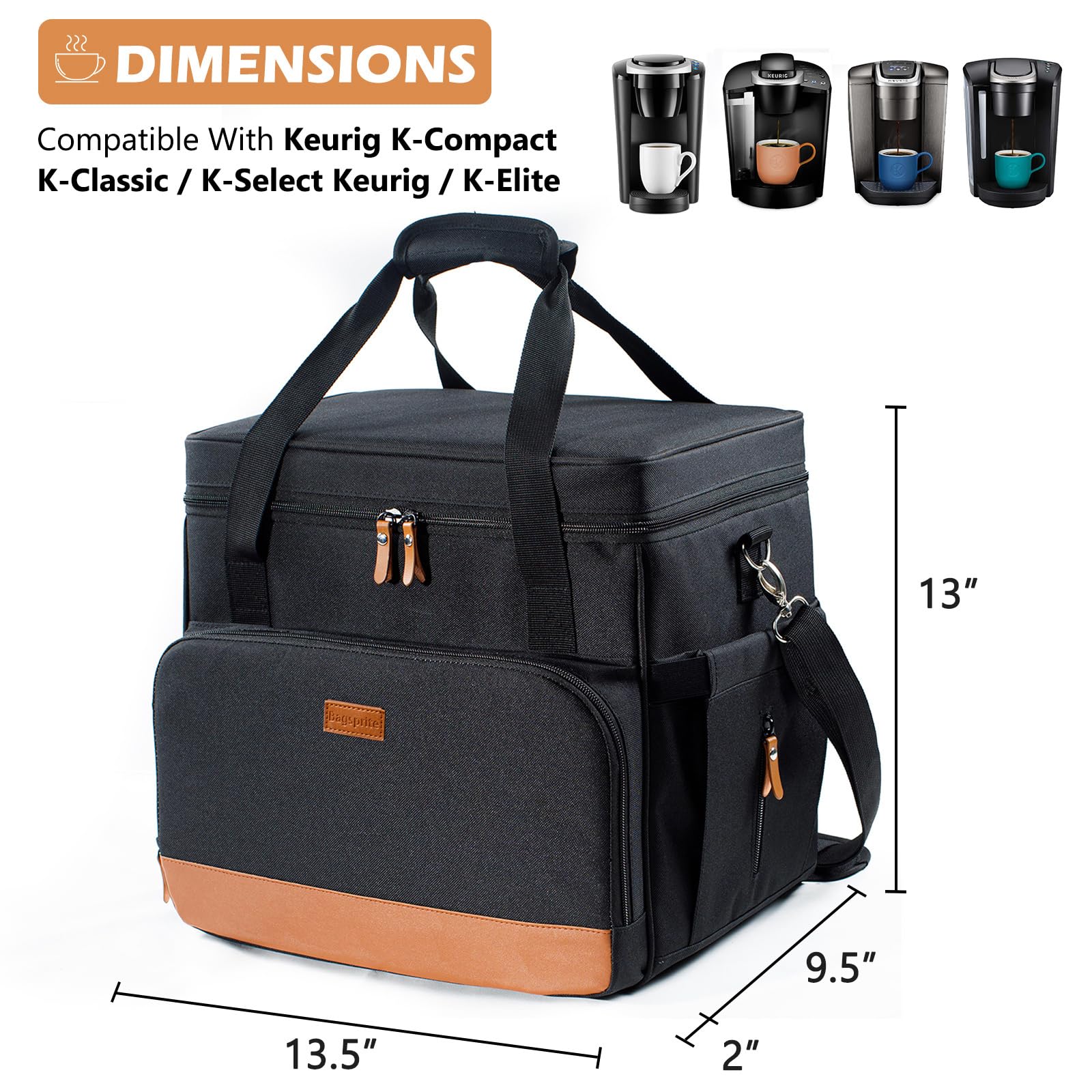 BAGSPRITE Keurig Classic Coffee Maker Travel Bag - Portable Single Serve Brewer Carrying Case with Storage Pockets for K-Cup Pods | Perfect for Camping, Office & Travel Accessories