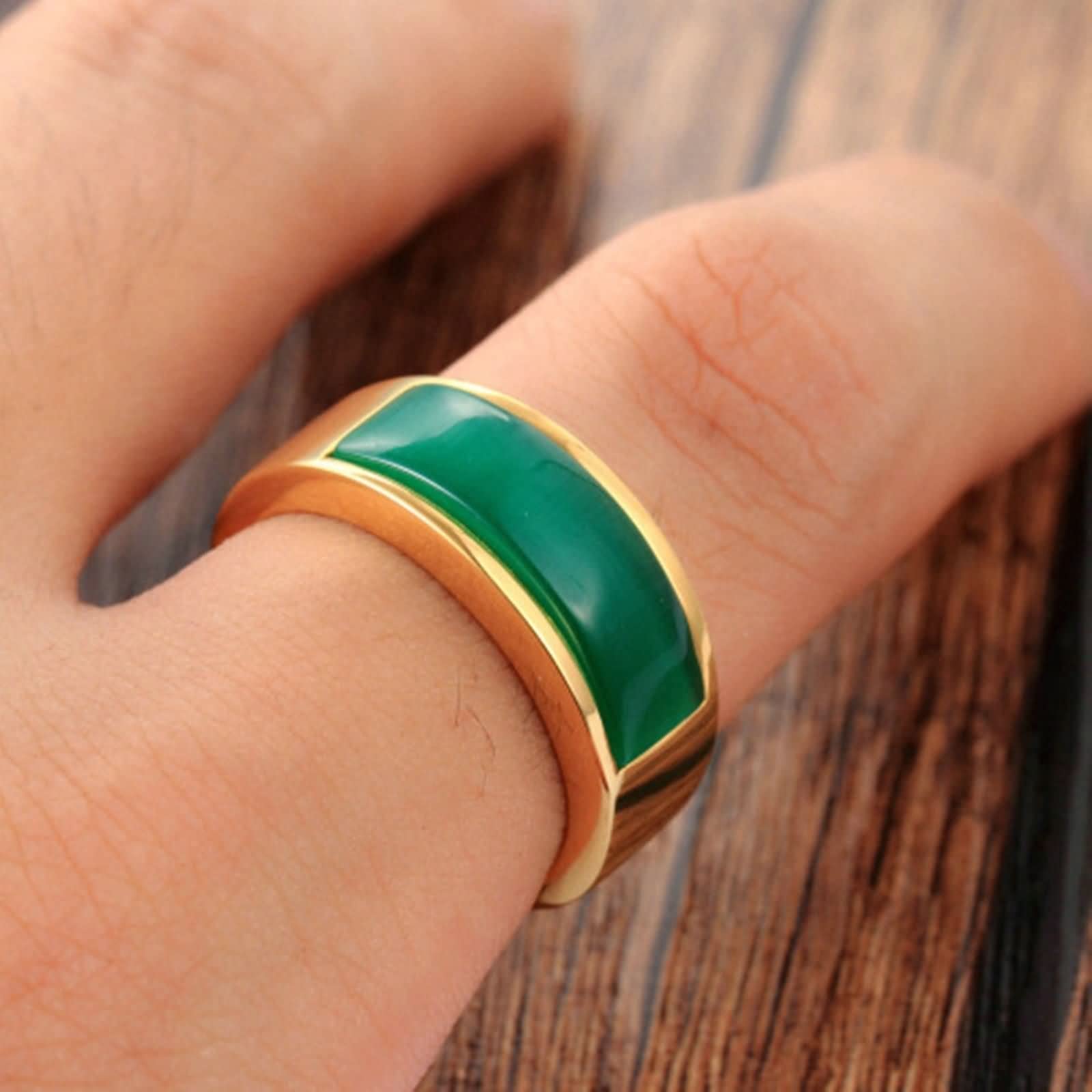 Gothic Men's Ring - Green Cat Eye Stone Engagement & Wedding Band in Stainless Steel Gold - Perfect for Gothic Weddings, Alternative Fashion & Unique Gifts