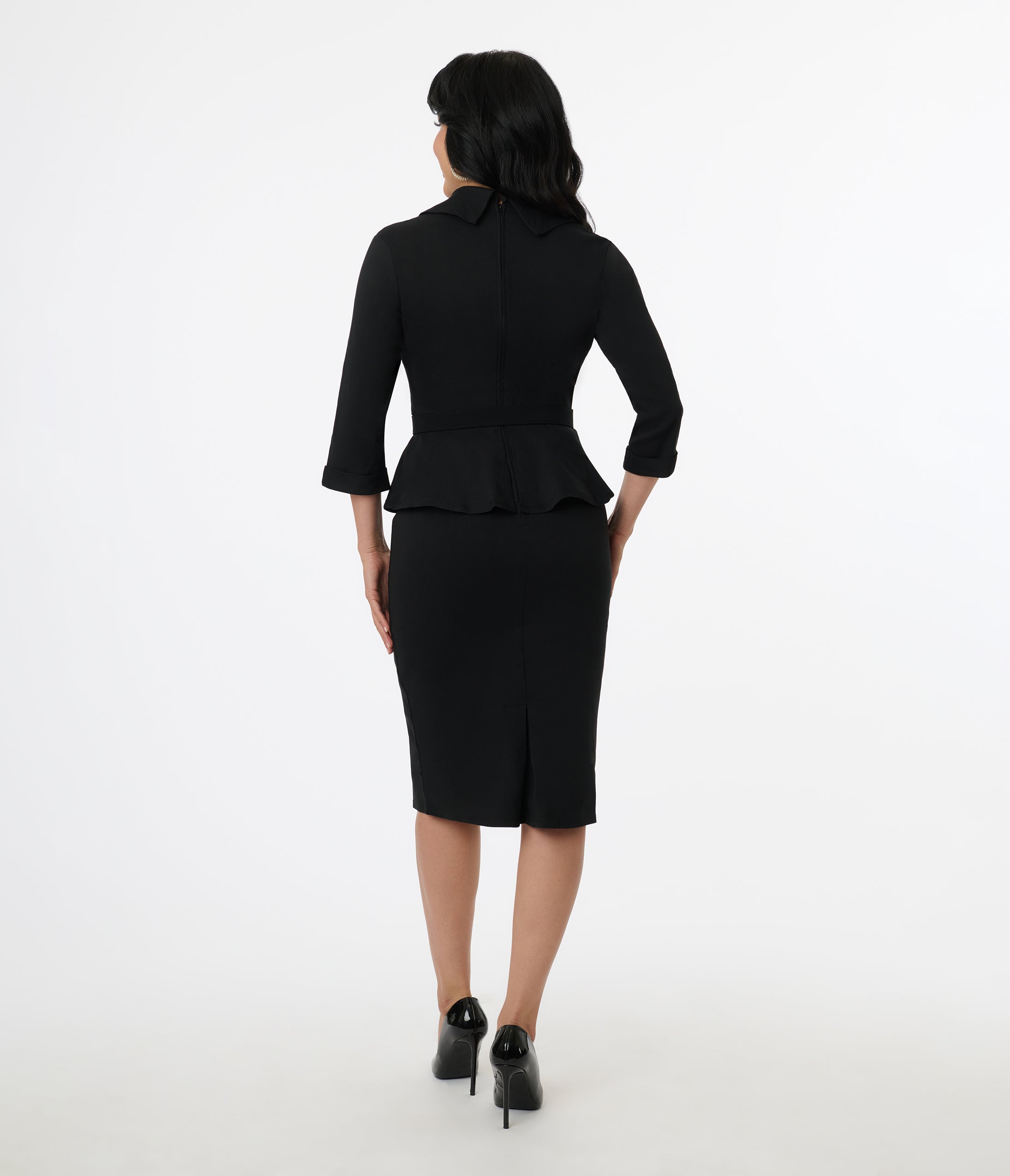 Vintage Black Peplum Cooper Suit Pencil Dress for Women - Elegant Office Work Dress & Cocktail Party Attire