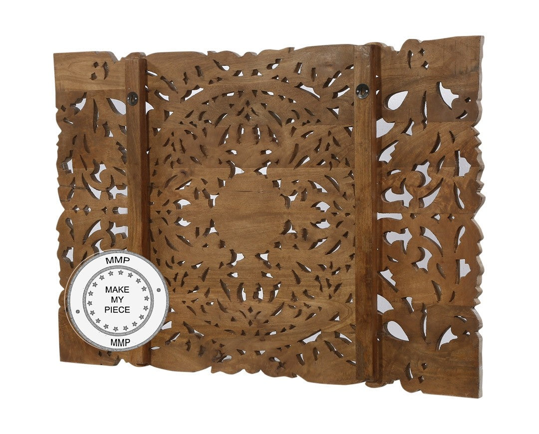 Hand Carved Indian Wooden Panel Bed Headboard - Whitewashed Finish for Boho & Farmhouse Bedroom Decor | Perfect for Master Bedroom, Guest Room & Airbnb Styling
