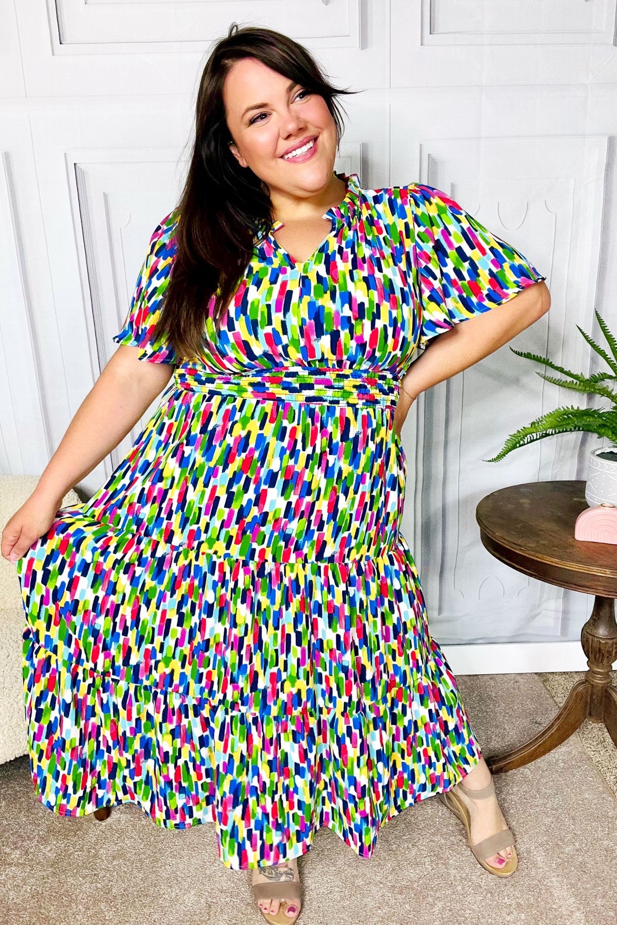 All For You Navy Multicolor Abstract Print Smocked Waist Maxi Dress | Women's Flowy Summer Beach Dress for Vacations & Outdoor Parties