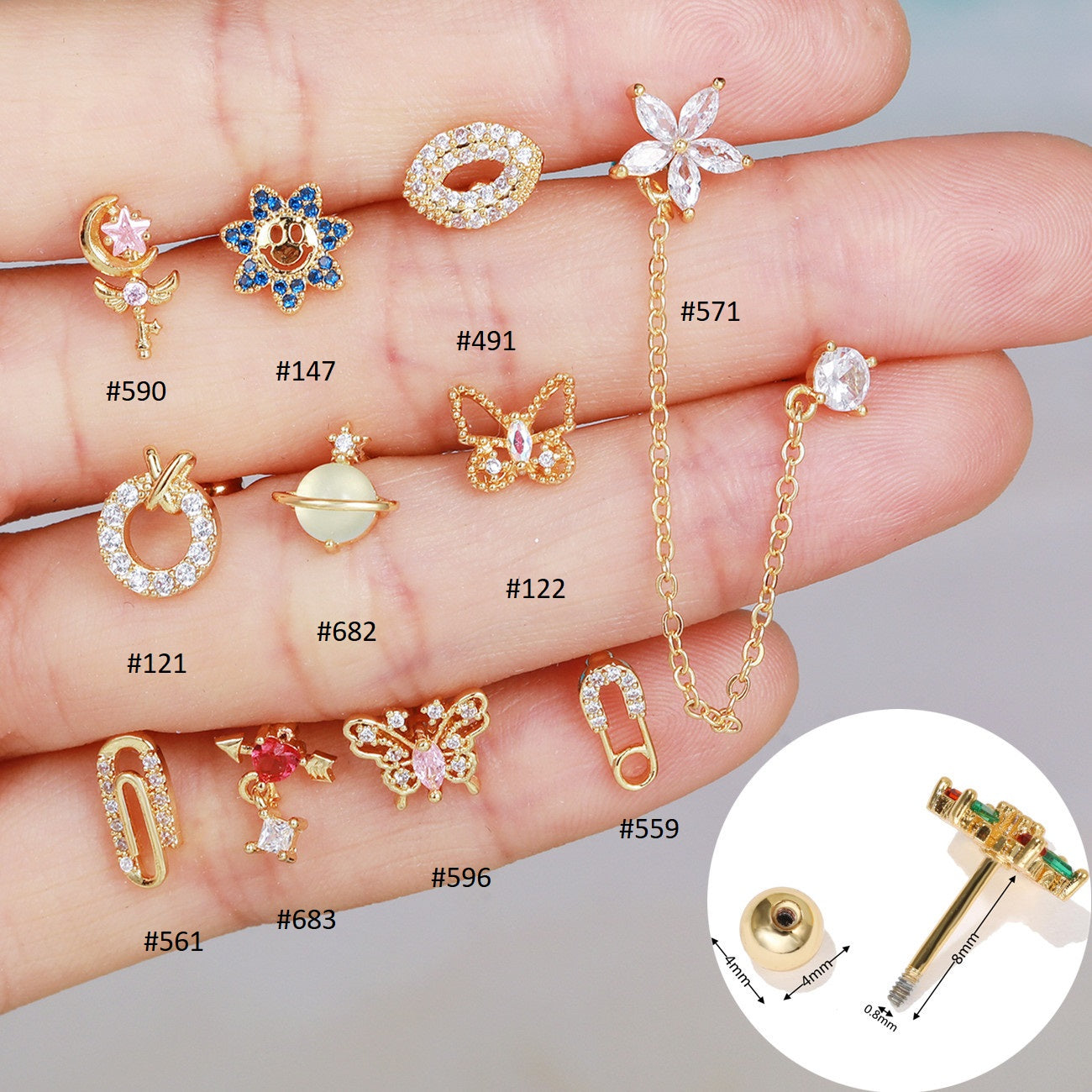 20G Cute Face Safety Pin Conch Stud Earrings for Women | Hypoallergenic Stainless Steel Cartilage Piercing Jewelry | Perfect for Daily Wear, Parties & Gifts (EGD0590)