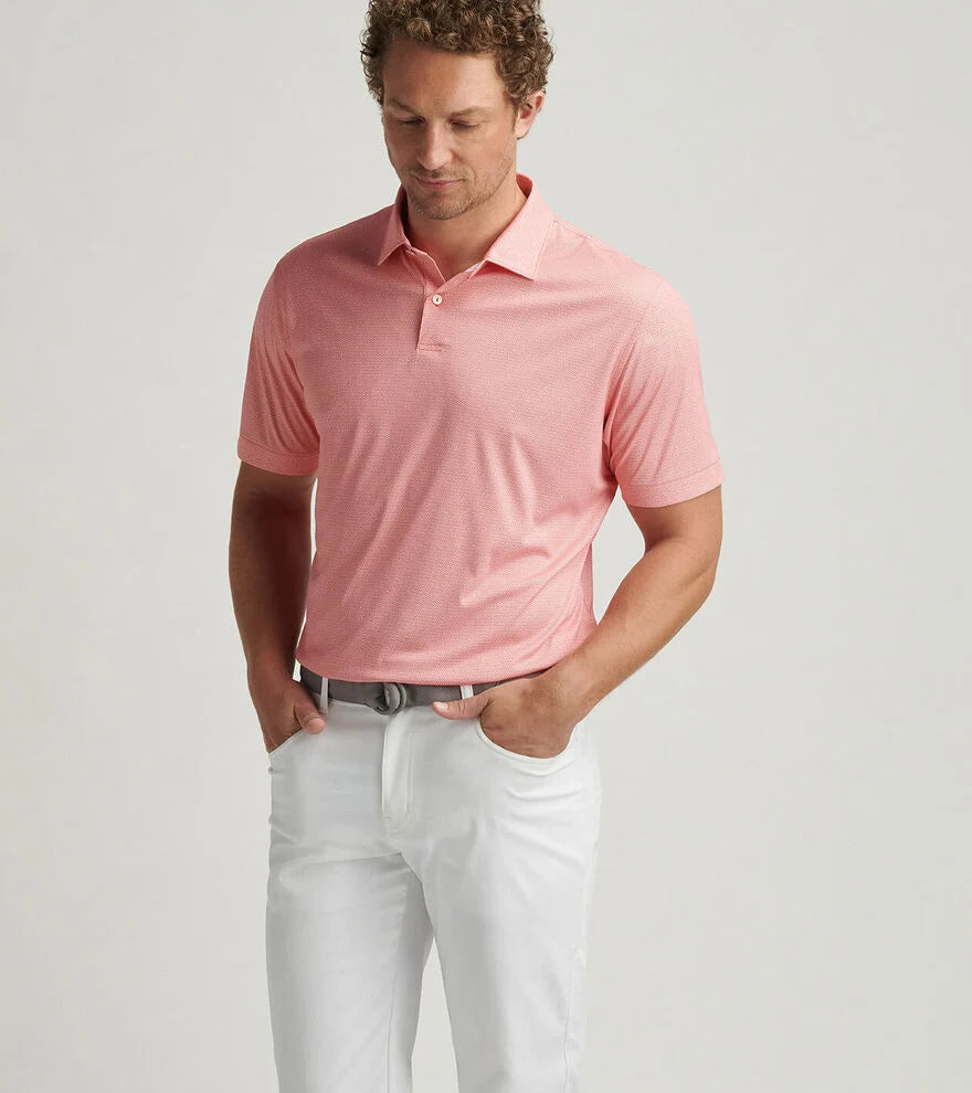 Peter Millar Men's Featherweight Geo Links Polo Shirt - Lightweight Performance Golf & Casual Wear in Azalea Pink for Summer Outdoor Activities