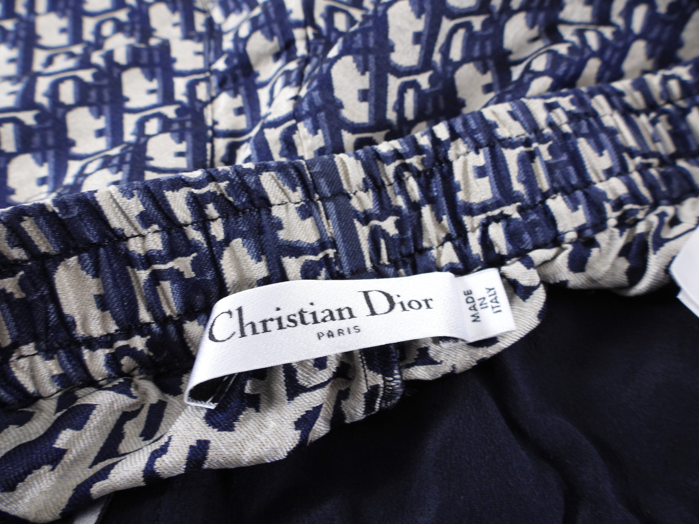 Christian Dior Navy Blue Oblique Silk Shorts with Logo - Size FR36/US4 - Perfect for Summer Vacations & Luxury Beach Outings
