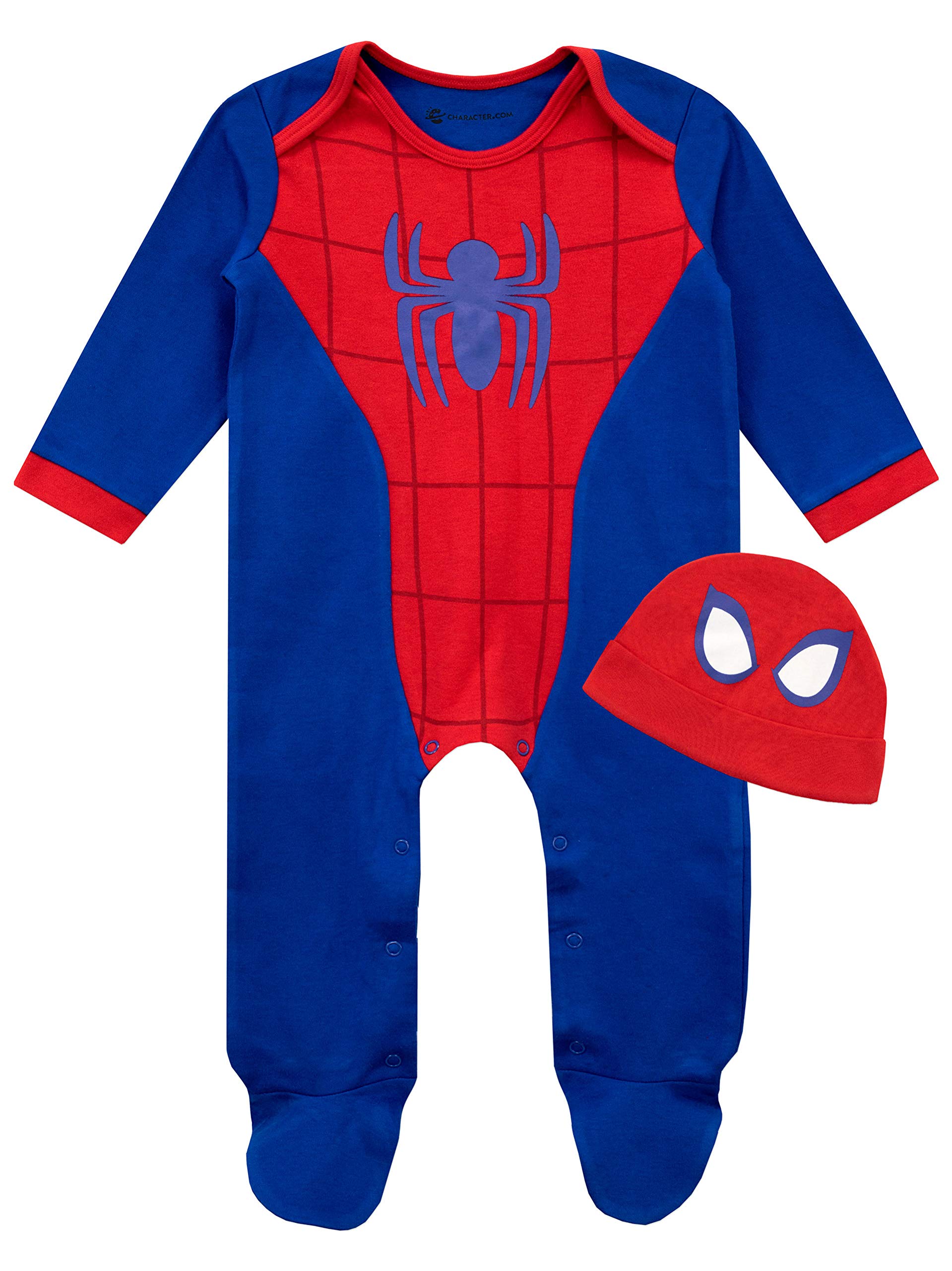 Marvel Baby Bodysuit & Hat Set - Spiderman Design | Soft Cotton Infant Onesie for Newborns & Toddlers | Perfect for Halloween, Cosplay & Photo Shoots
