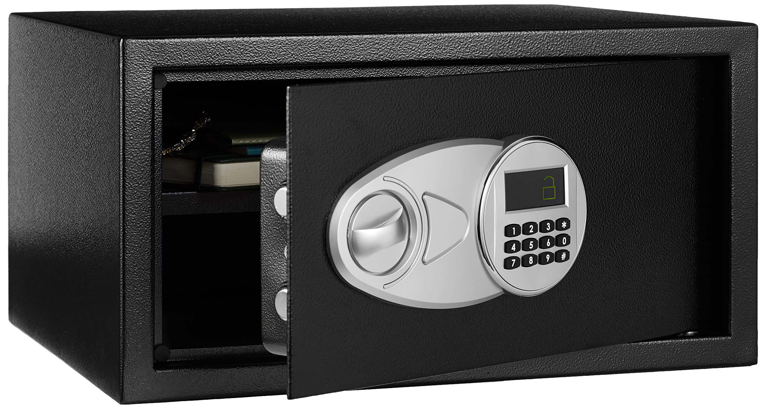 Amazon Basics 1.0 Cubic Feet Steel Security Safe with Electronic Keypad - Fireproof & Waterproof Safe Box for Home, Office, Cash, Jewelry, Documents - Black (16.93