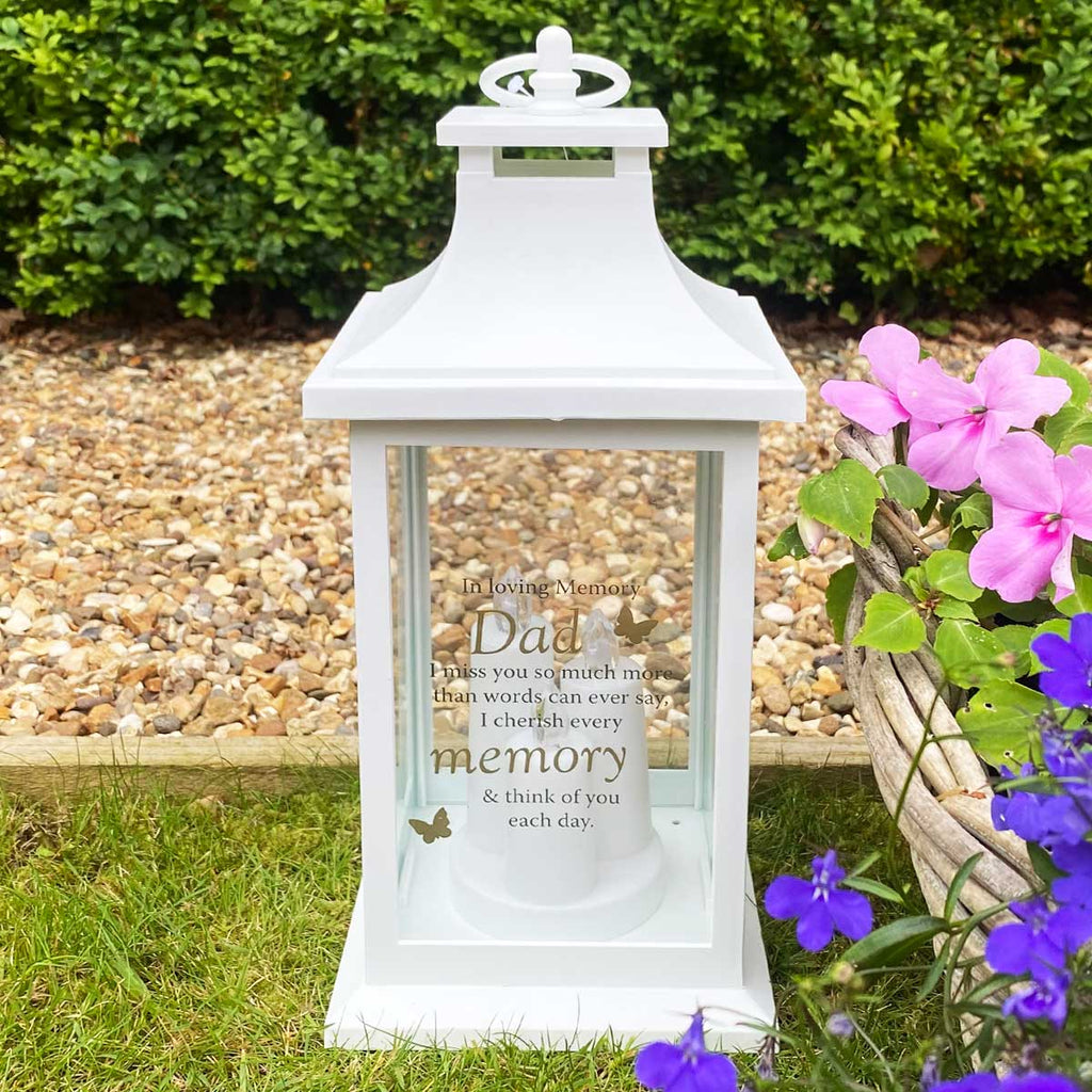 White Memorial Lantern - Personalized Engraved Memorial Candle Holder with Custom Names & Verses - Perfect for Funeral, Memorial Service & Home Decoration