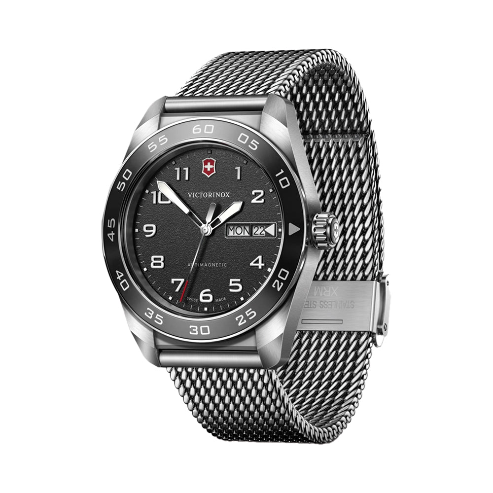 Swiss Army Quartz 42mm Black Stainless Steel Watch with Bracelet - Perfect for Outdoor Adventures, Business Meetings & Everyday Wear