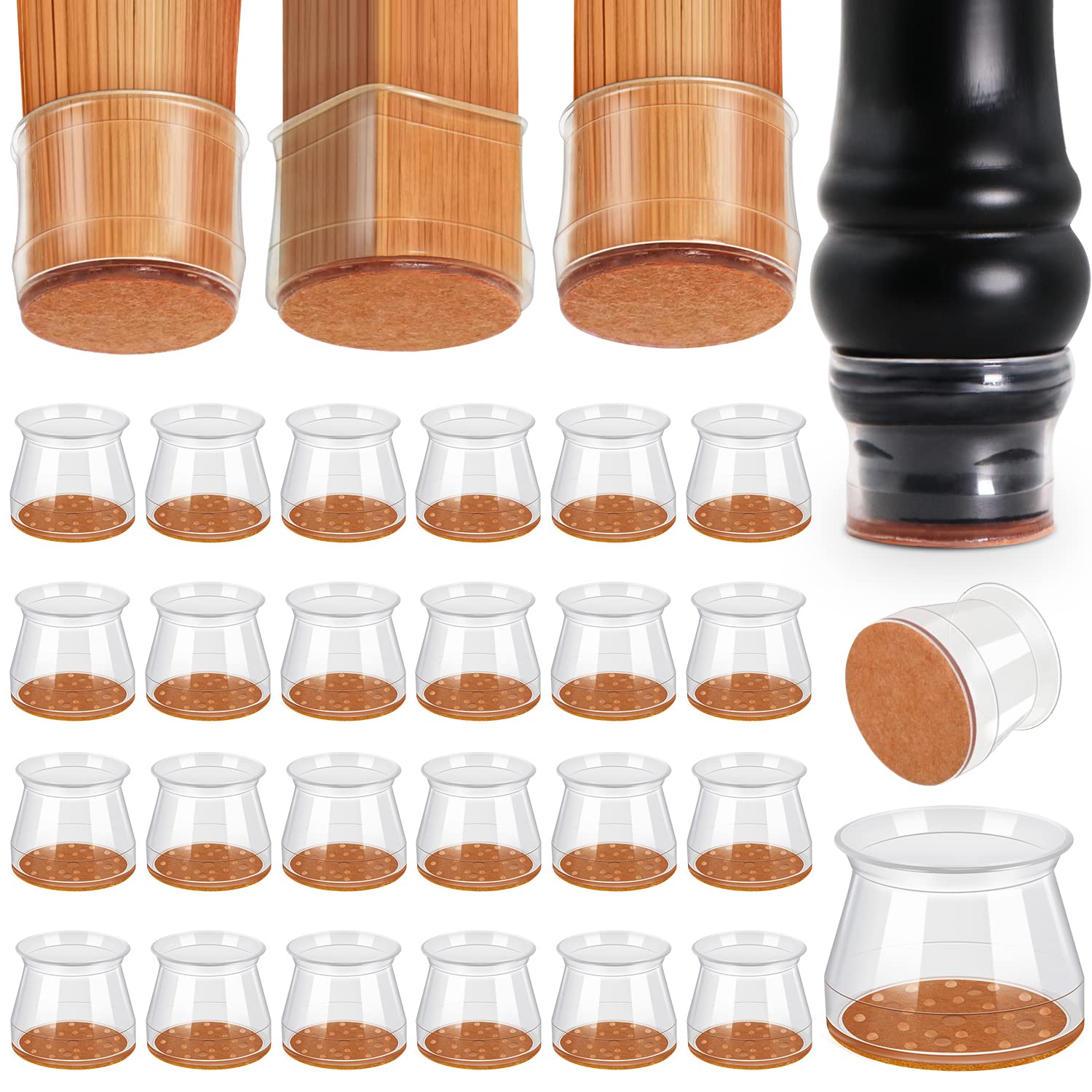 Ansible 24-Piece Silicone Felt Chair Leg Floor Protectors - 1.3'' to 2'' Furniture Leg Pads for Hardwood Floors - Prevent Scratches & Noise for Dining Chairs, Office Desks & Home Furniture