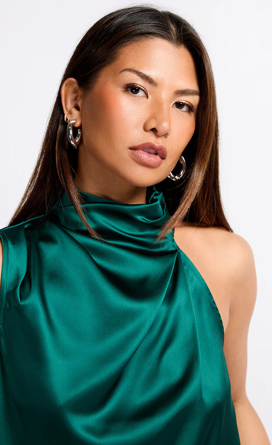 Aubrey Satin Drape Top for Women - Elegant Green Blouse for Party & Evening Wear - Soft Flowy Shirt for Date Night & Special Occasions