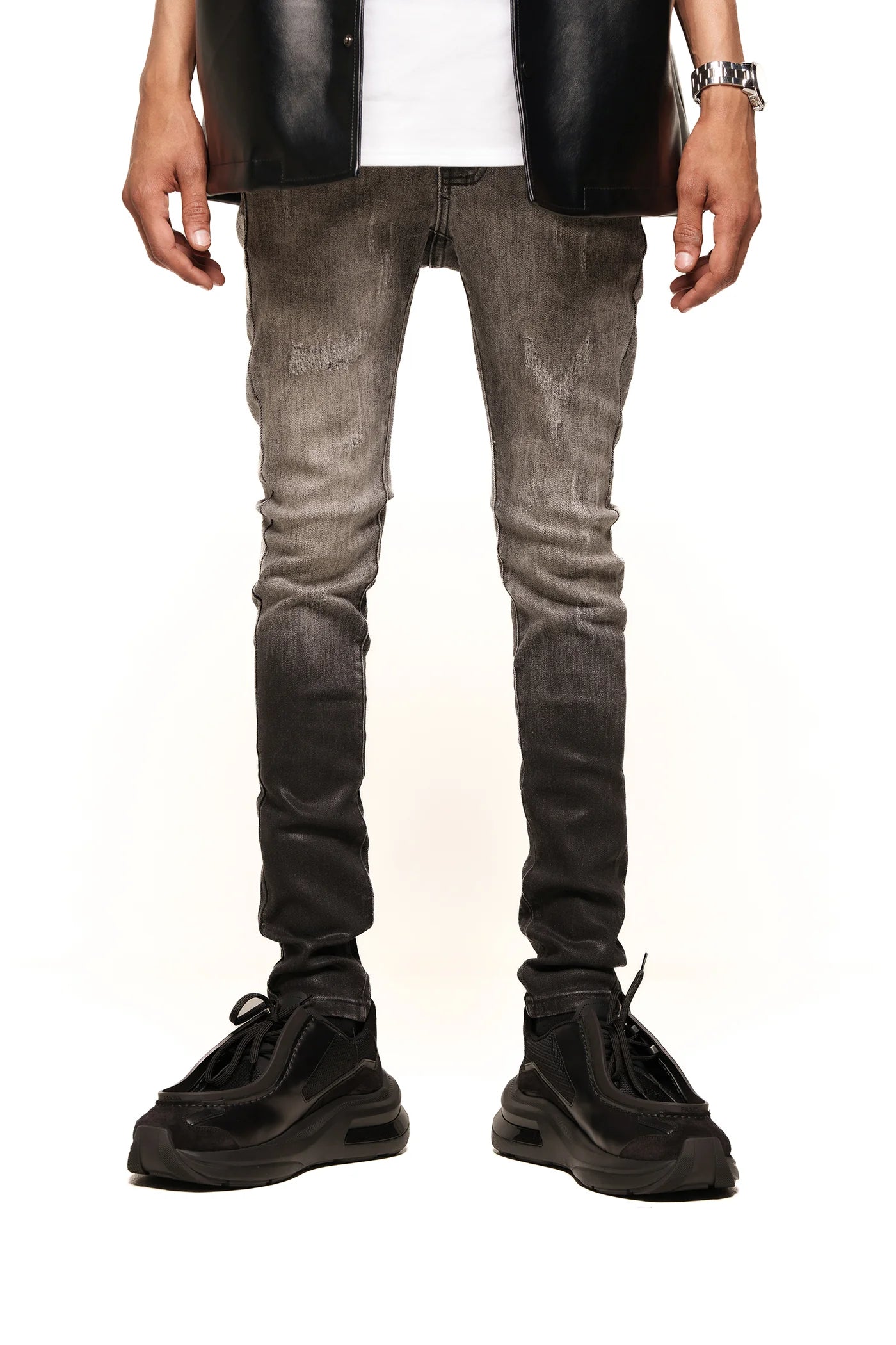 Pheelings INNER PEACE WAX SKINNY DENIM Jeans for Women - Black to Light Charcoal Wash, High Waisted Slim Fit Stretch Pants - Perfect for Casual Wear, Night Out and Everyday Fashion