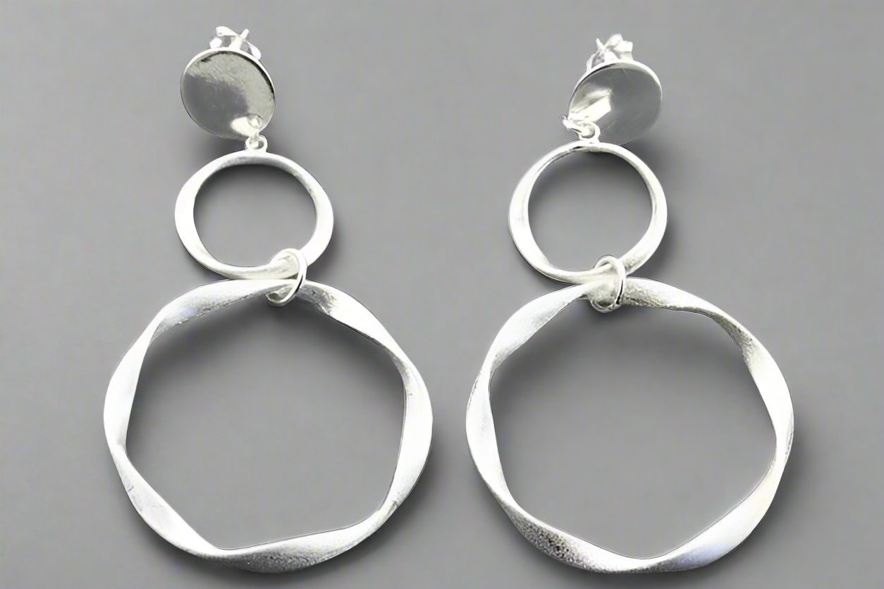 Sterling Silver 925 Folded Circle Drop Earrings for Women - Elegant Dangle Hoop Earrings for Party, Wedding & Everyday Wear