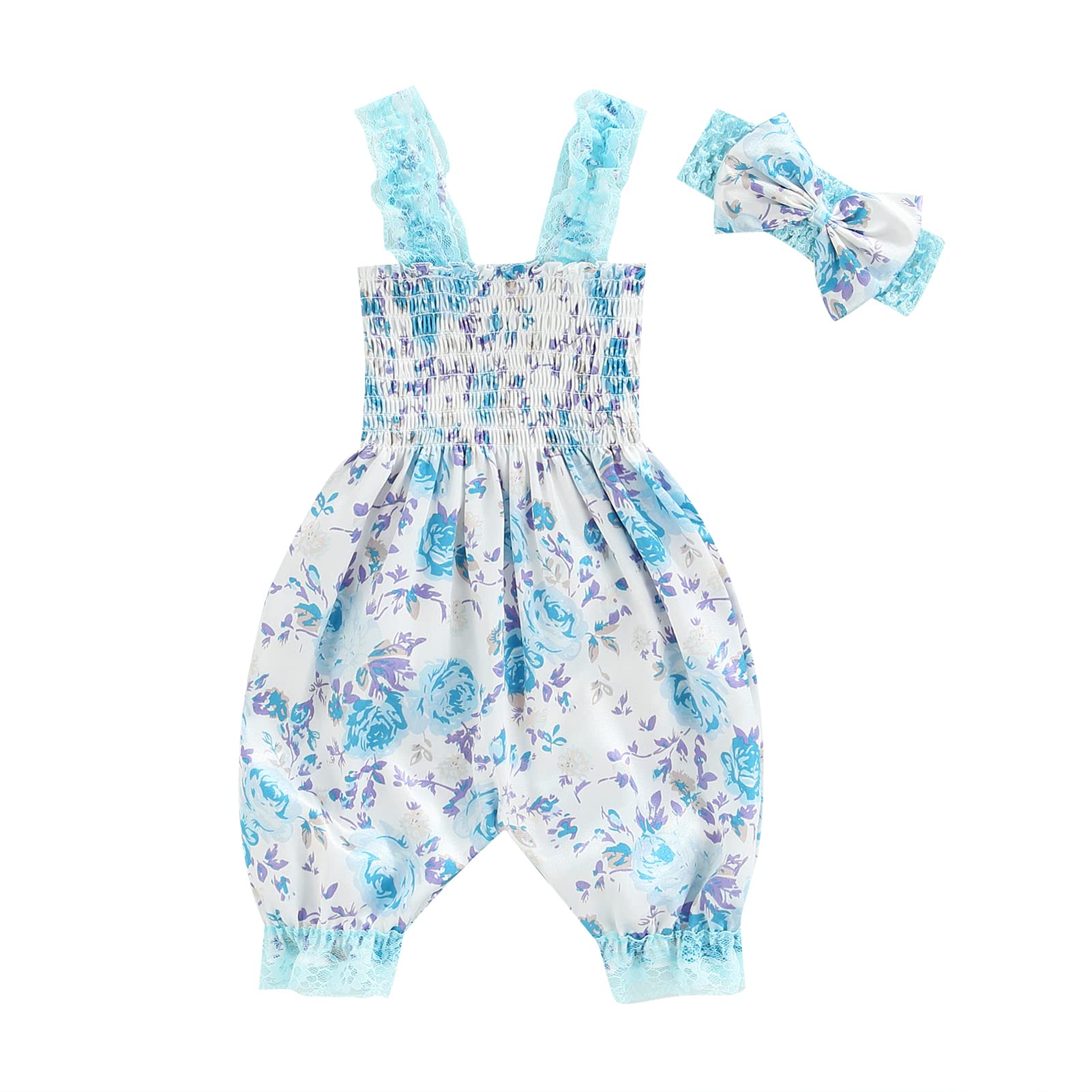 **Newborn Baby Girl Summer Romper Outfit - Floral Lace Trim Jumpsuit for Infant 0-3 Months | Perfect for Photoshoots, Parties & Outdoor Play**