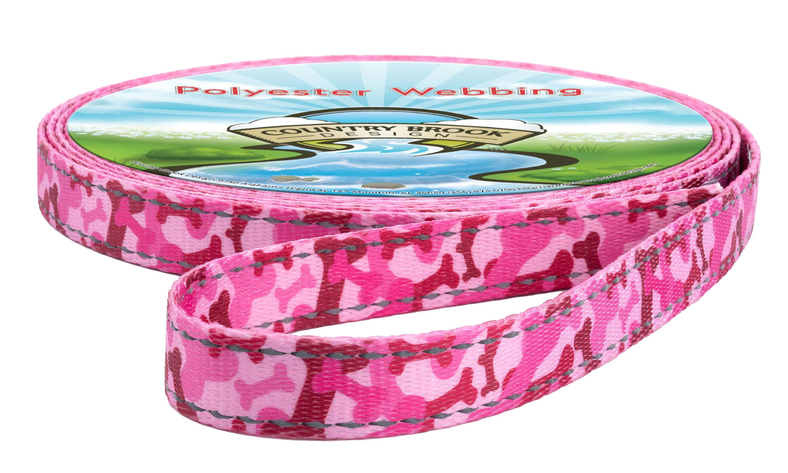 Country Brook Design - Reflective Pink Camo Polyester Dog Collar Webbing for Nighttime Safety and Outdoor Adventures