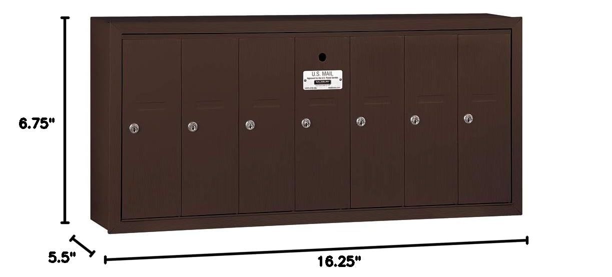 Salsbury Industries 3507ZSU Bronze Vertical Mailbox - USPS Approved 7-Door Surface Mount Mailbox for Home & Business Security - Perfect for Apartments, Offices & Residential Use