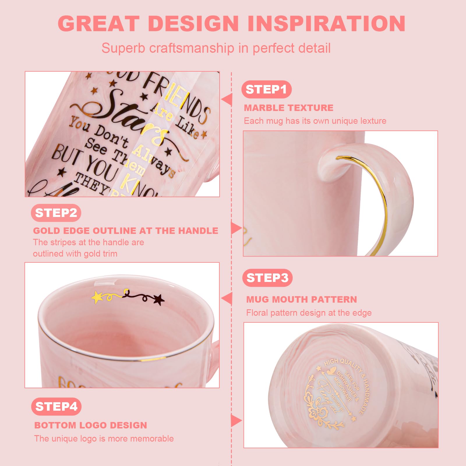 Best Friendship Gifts for Women - Unique BFF Birthday Present for Her, 14 oz Ceramic Marble Coffee Mug with Gold Print in Gift Box | Perfect for Besties, Female Friends & Special Occasions | Great for Coffee Lovers, Office Use & Thoughtful Surprises