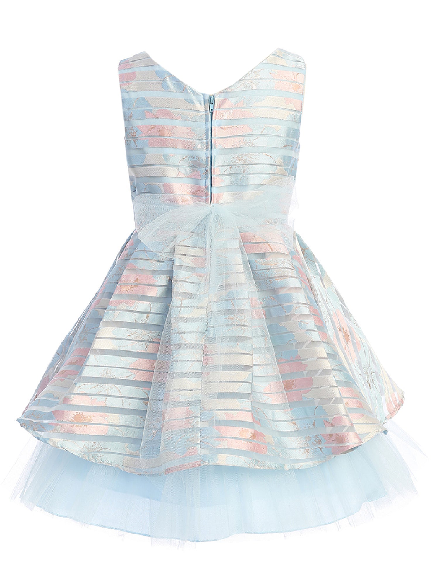 Big Girls Blue Floral Print Brooch Hi-Low Junior Bridesmaid Dress Size 8-14 | Perfect for Weddings, Prom & Special Occasions