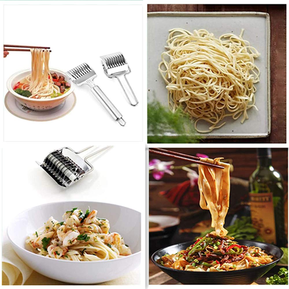 2PCS Premium Stainless Steel Noodle Cutter with Non-Slip Comfort Handle - Pasta Maker, Spaghetti Roller, Dough Cutter for Homemade Noodles - Perfect for Italian Cuisine, Asian Dishes & Kitchen Cooking Tools
