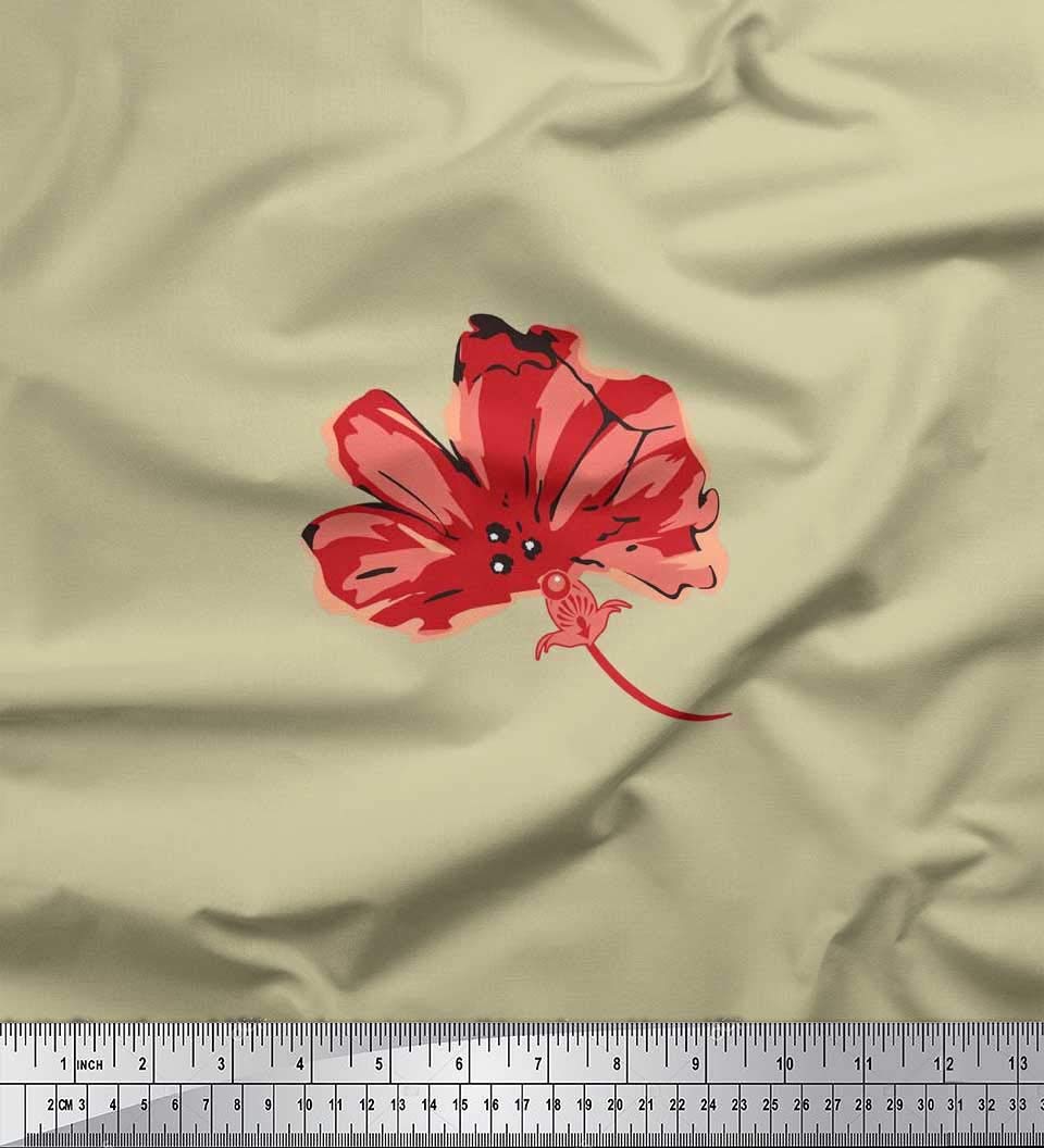Soimoi Moss Georgette Brown Fabric by The Yard - 42 Inch Wide Floral Print Fabric for Dresses, Scarves & DIY Fashion Projects - Artistic Flower Design Soft Chiffon Material for Sewing & Crafting