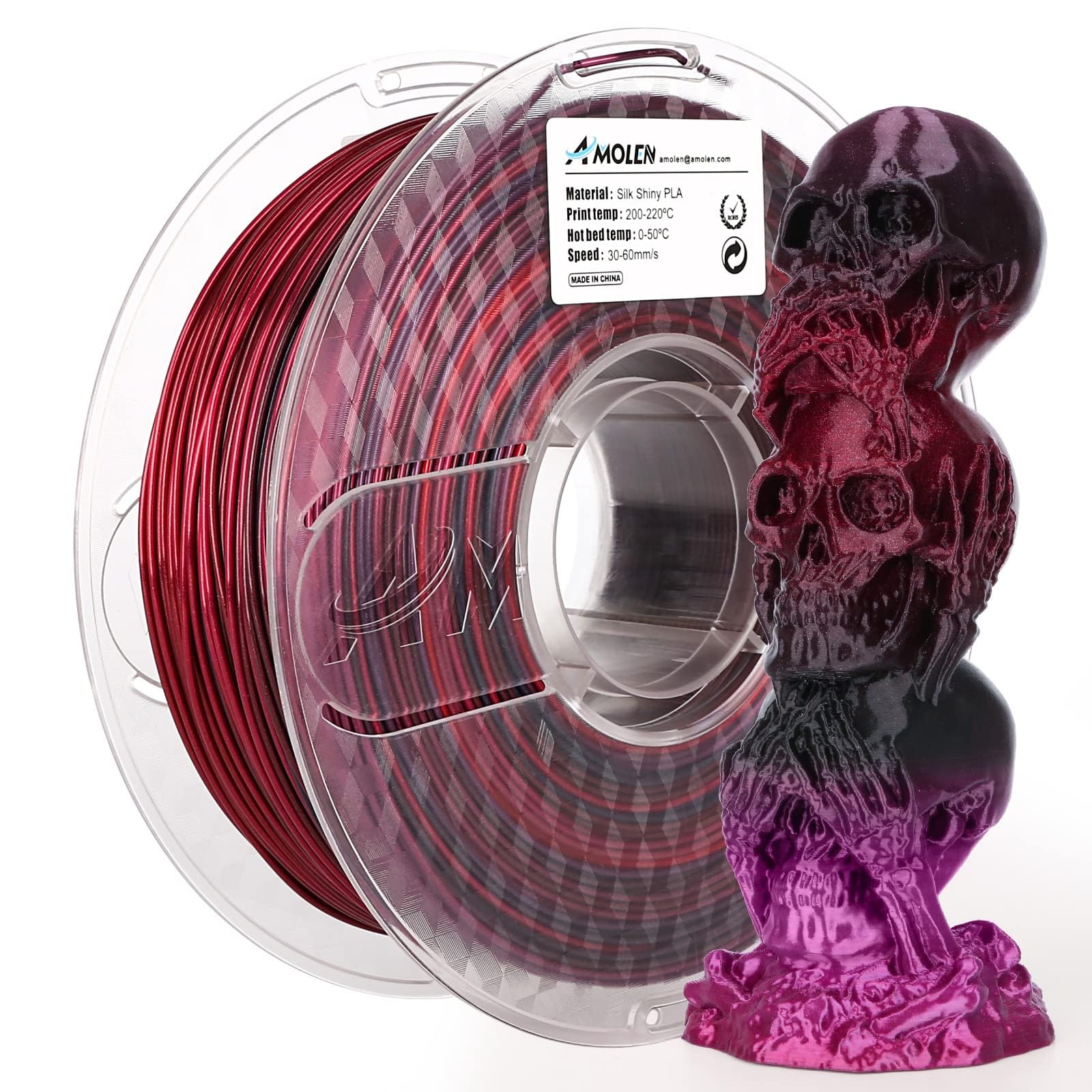 AMOLEN PLA 3D Printing Filament 1.75mm - Silk Shiny Gradient Filament (Black, Purple, Red, Fuchsia) 1KG/2.2lb - High Quality PLA Filament for 3D Printer & 3D Pen - Perfect for DIY Crafts, Cosplay Props, Home Decor & Educational Projects