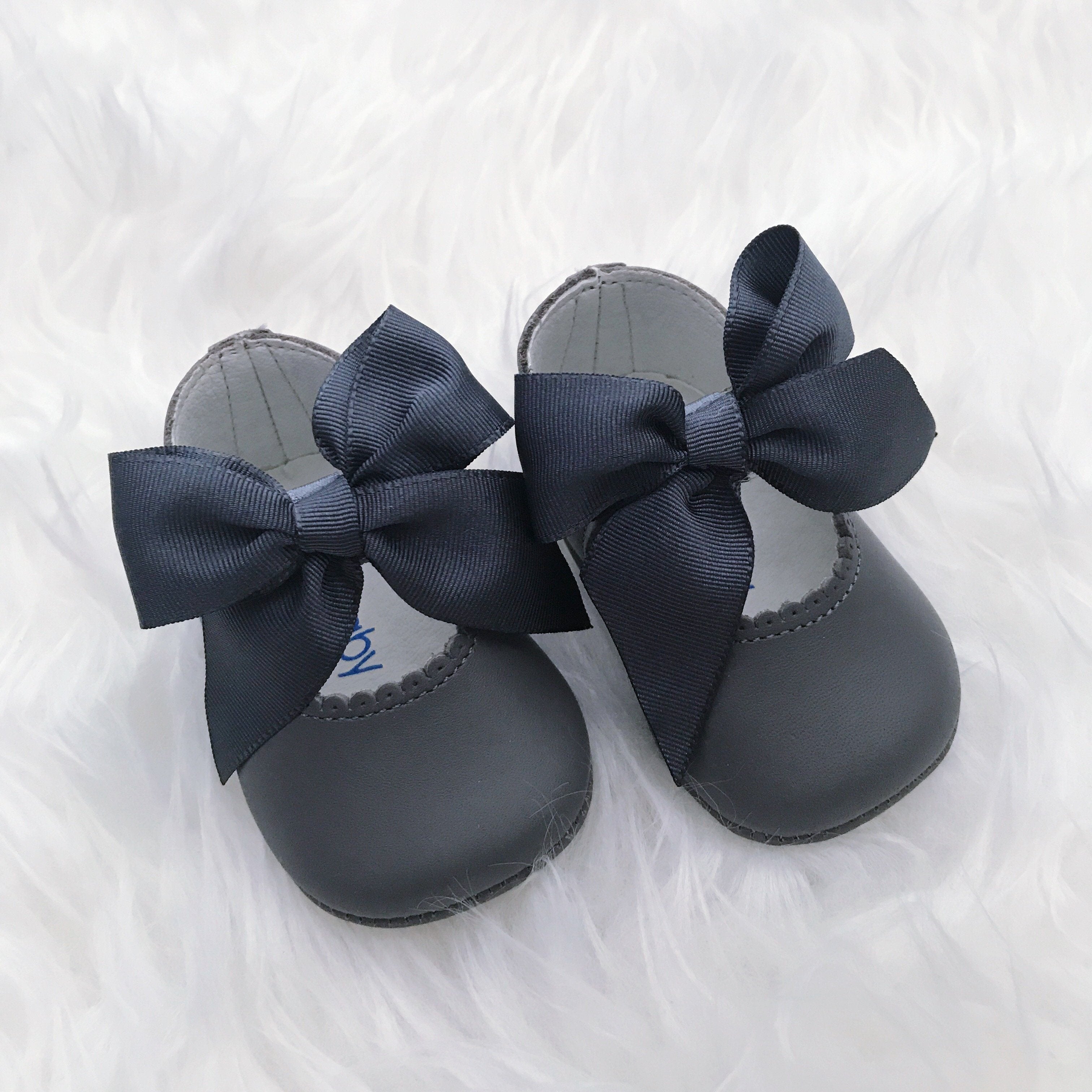 Soft Sole Leather Bow Shoes for Women - Comfortable Grey Slip-On Flats for Casual Wear, Office & Walking