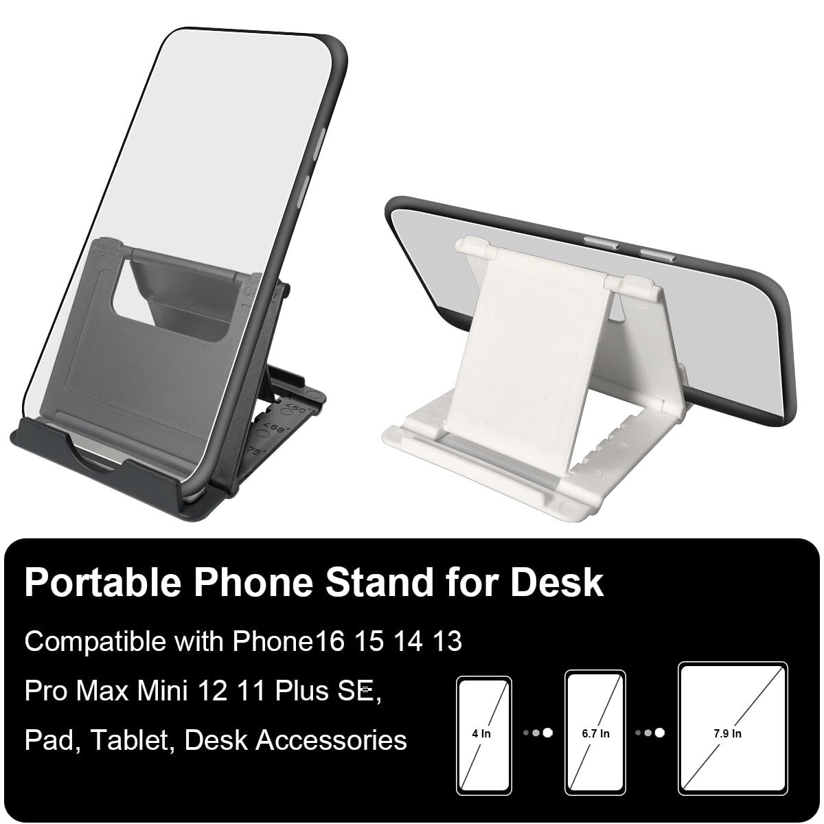 2 Pack Foldable Phone Stand Holder for Desk - Compatible with iPhone 15/14/13/12/11 Pro/XS/XS Max/XR/X/8, Nintendo Switch & All Smartphones (Black & White) - Perfect for Home Office, Gaming & Video Watching
