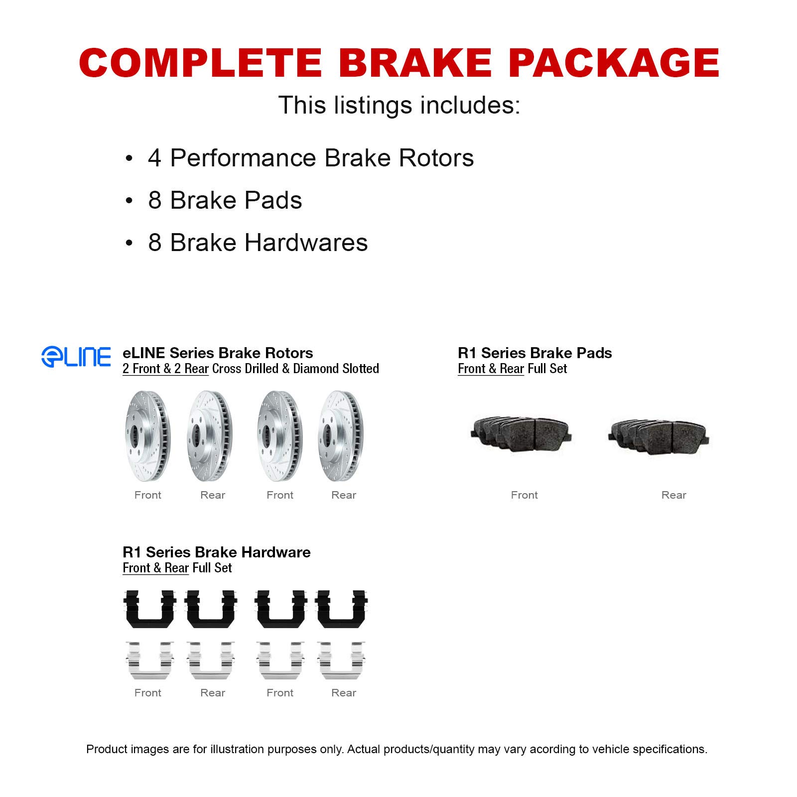 R1 Concepts Premium Ceramic Brake Pads & Rotors Kit - Front & Rear Brake System Replacement for 1998-1999 Ford Contour | Includes Hardware | Quiet Performance & Long-Lasting | Ideal for Daily Commuting, Highway Driving & Stop-and-Go Traffic