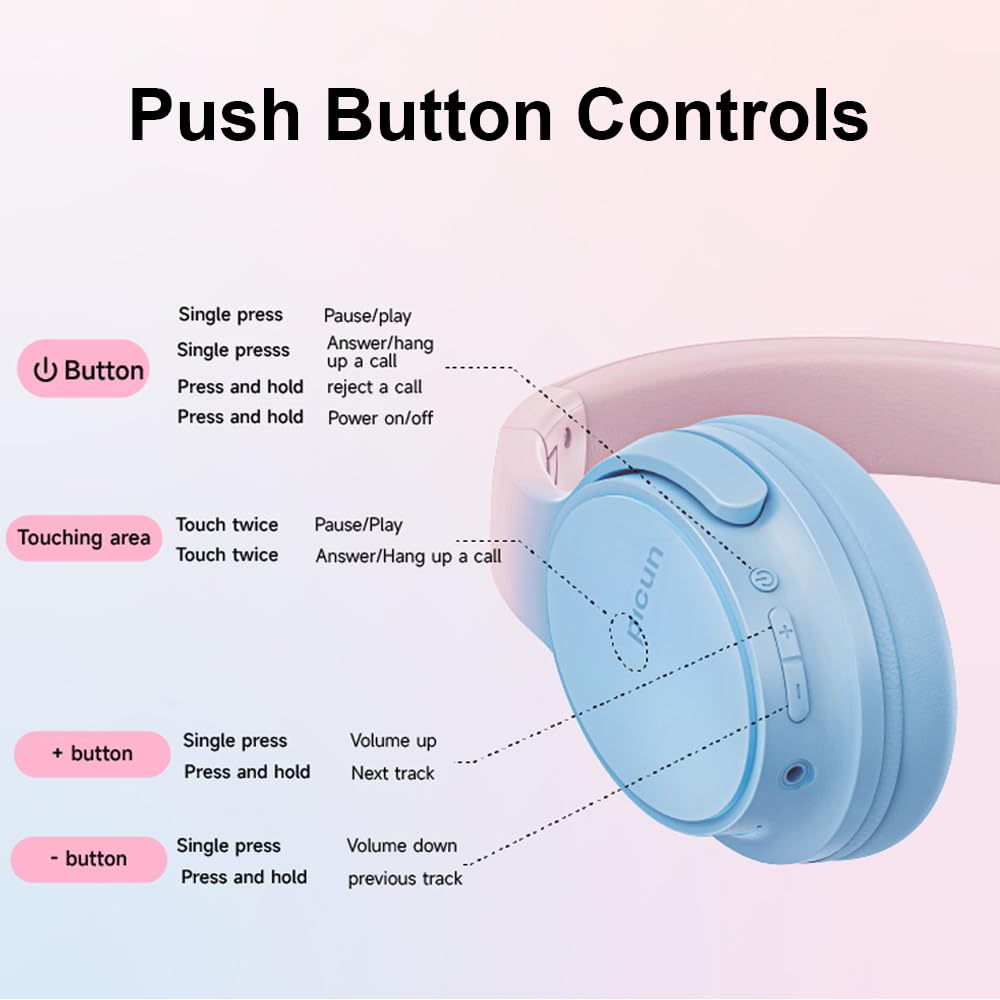 SLuB Wireless Over-Ear Headphones with Bluetooth 5.0, Foldable Design, HD Stereo Sound & Built-in Mic, 30H Battery Life - Perfect for Phone Calls, Gaming, TV Watching, Office Work & Travel (Pink)