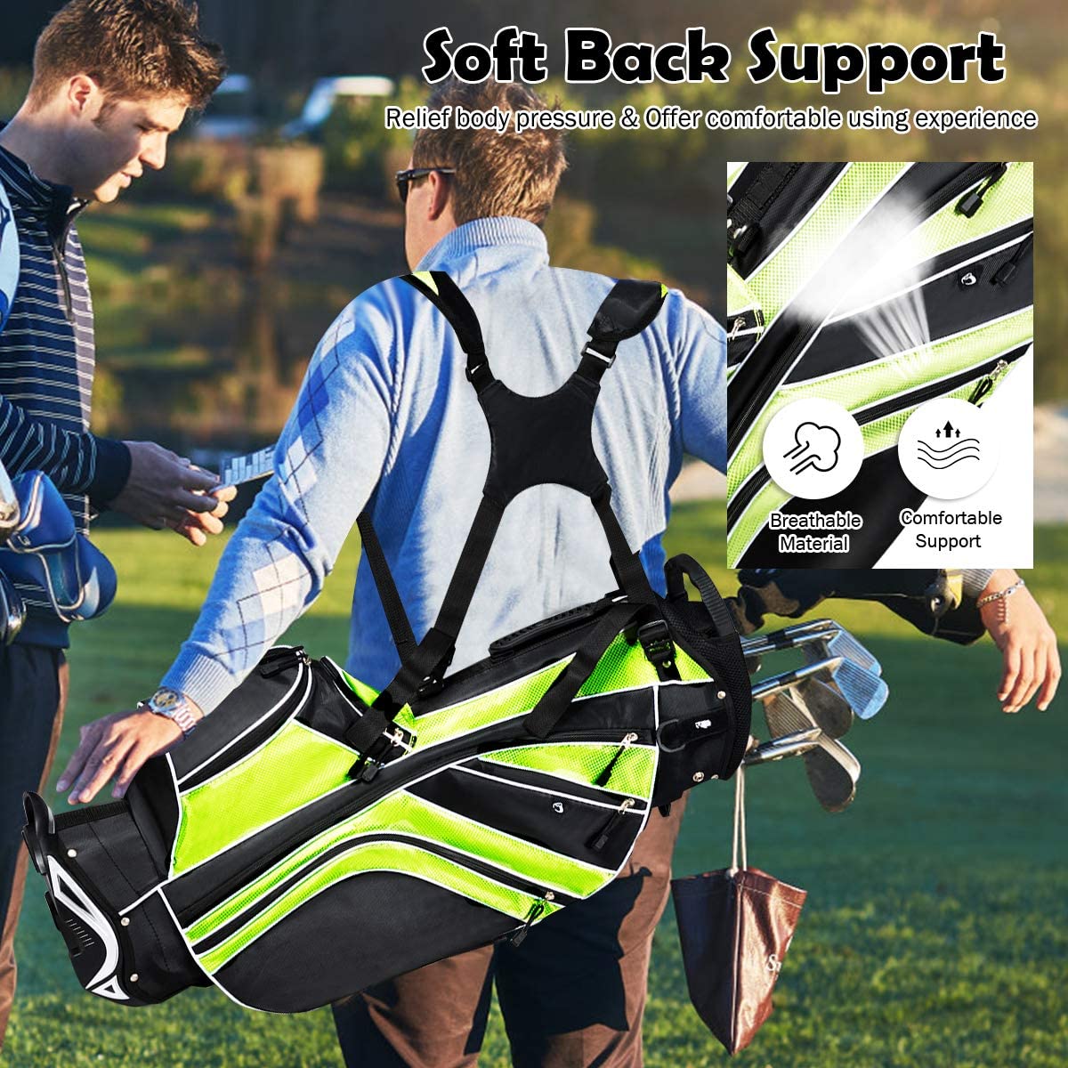 Premium Lightweight Golf Stand Bag with 6-Way Top Dividers & 7 Pockets - Ergonomic Dual Straps & 2 Aluminum Poles - Durable Golf Club Carry Bag for Men & Women - Perfect for Course Play, Driving Range & Travel