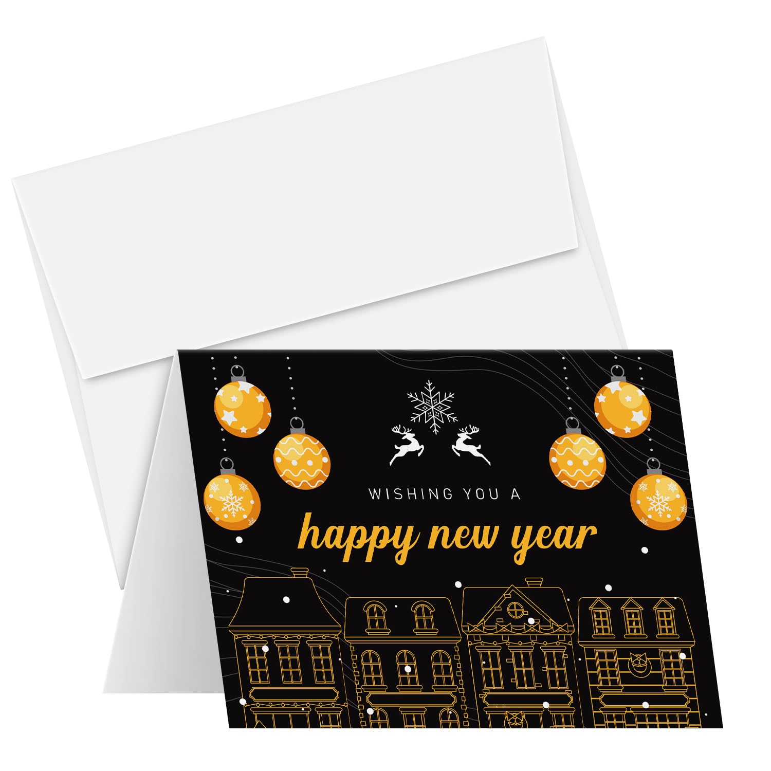2025 Happy New Year Greeting Cards - Winter Snowy Christmas Holiday Cards with Envelopes (25-Pack, 4.25